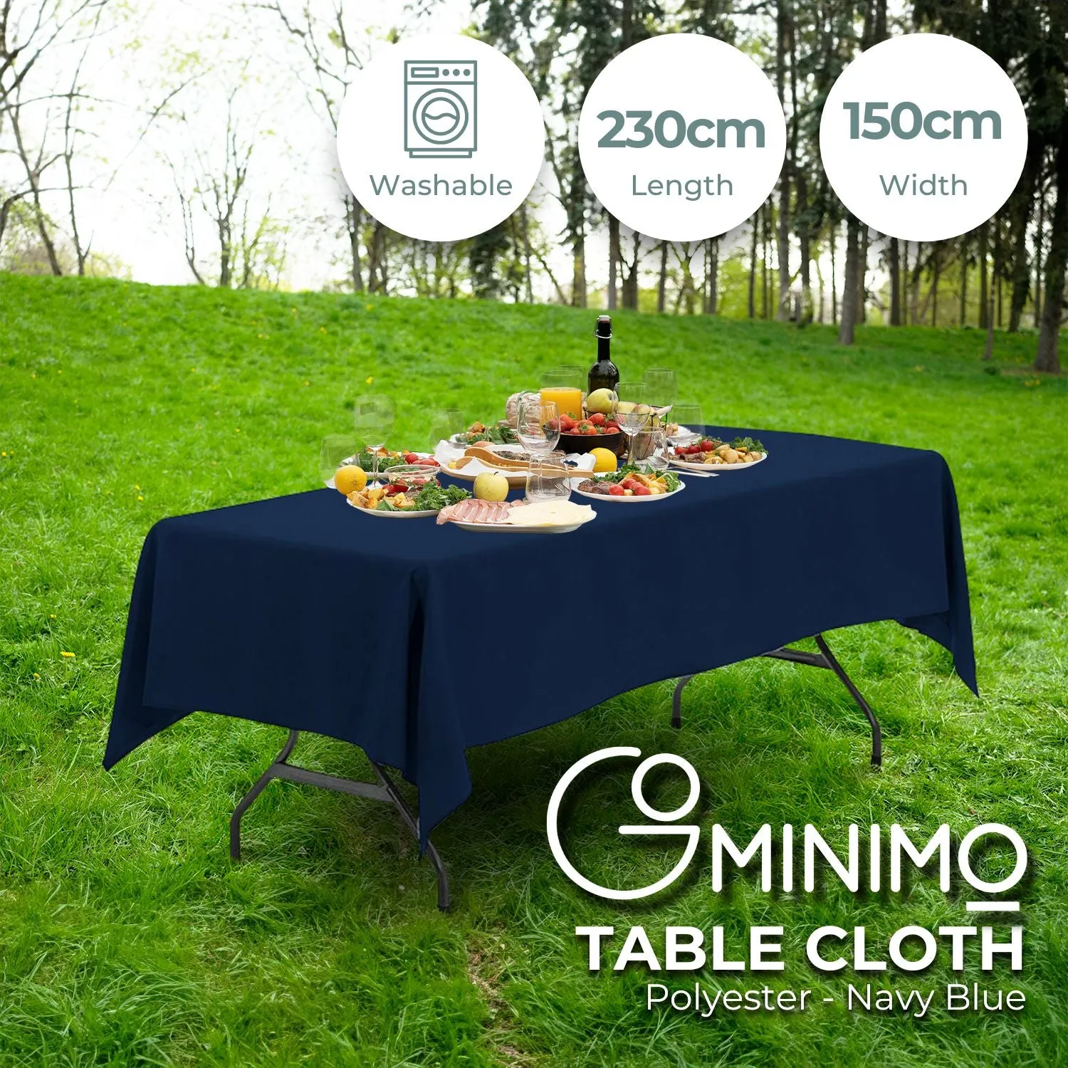 Full Protection Polyester Rectangle Tablecloth 230cm, Navy Blue