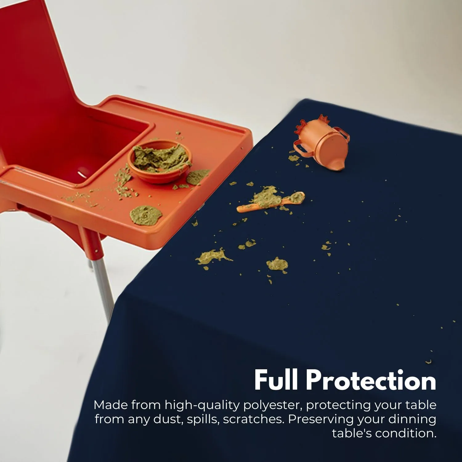 Full Protection Polyester Rectangle Tablecloth 230cm, Navy Blue