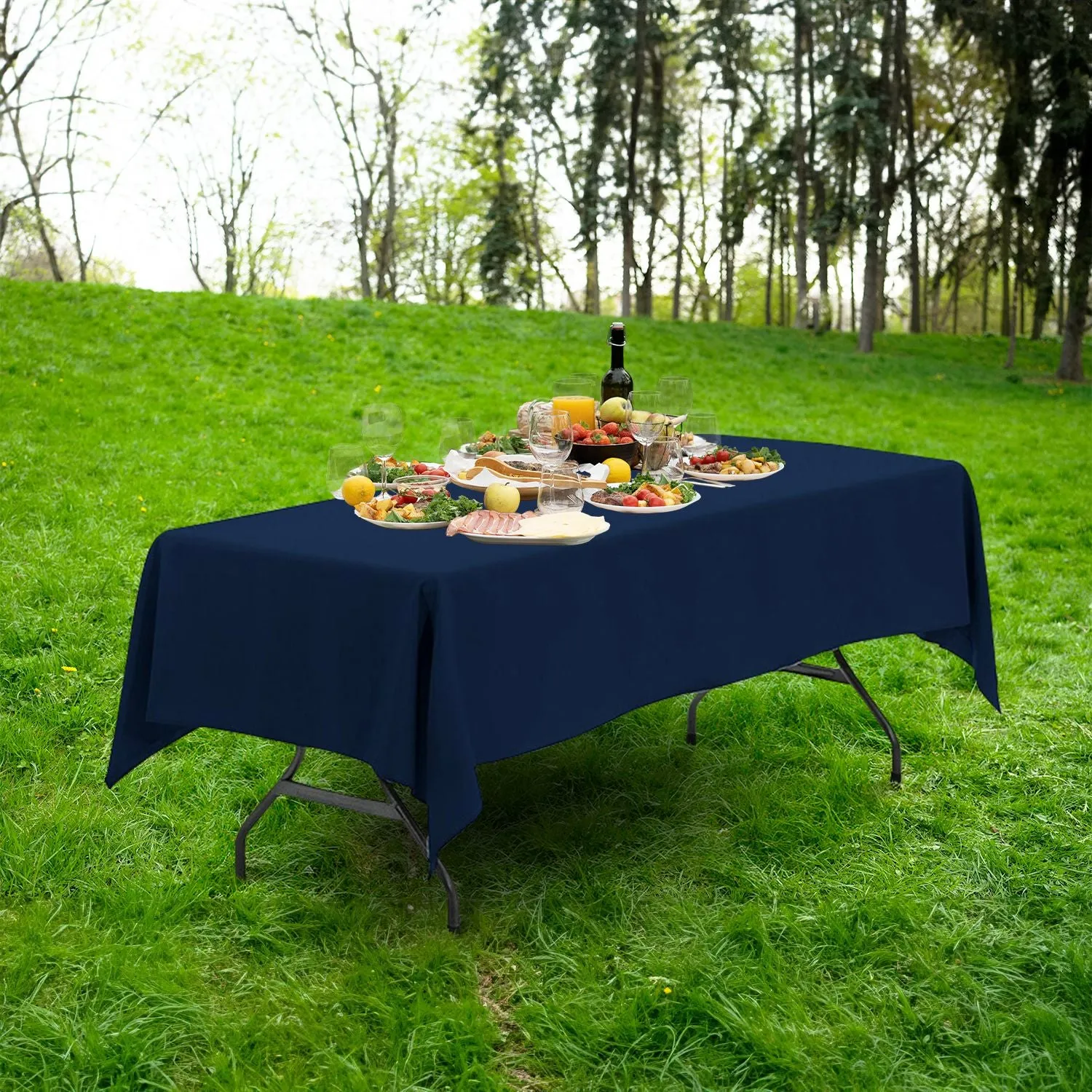 Full Protection Polyester Rectangle Tablecloth 230cm, Navy Blue