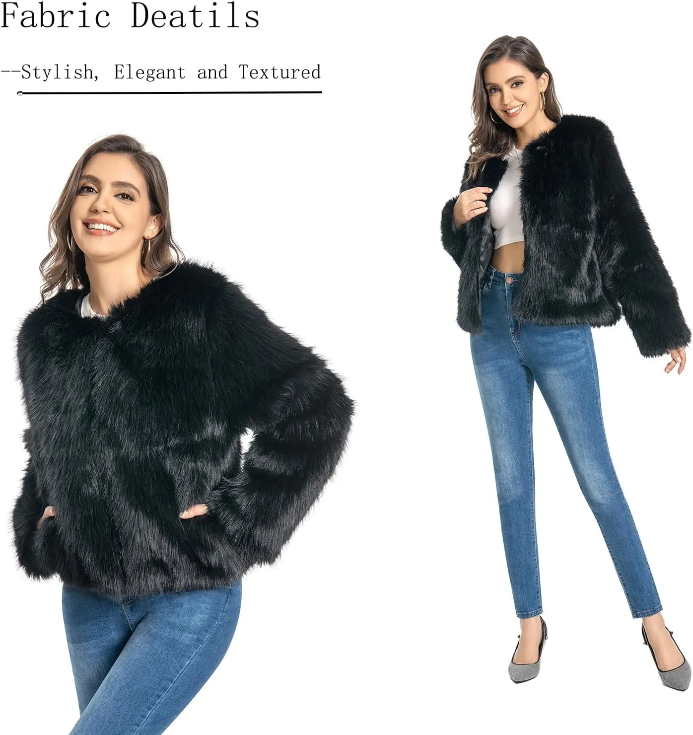 Fur Coat for Women,Faux Furry Long Sleeve Cropped Fluffy Jacket Shaggy Warm Winter Outerwear