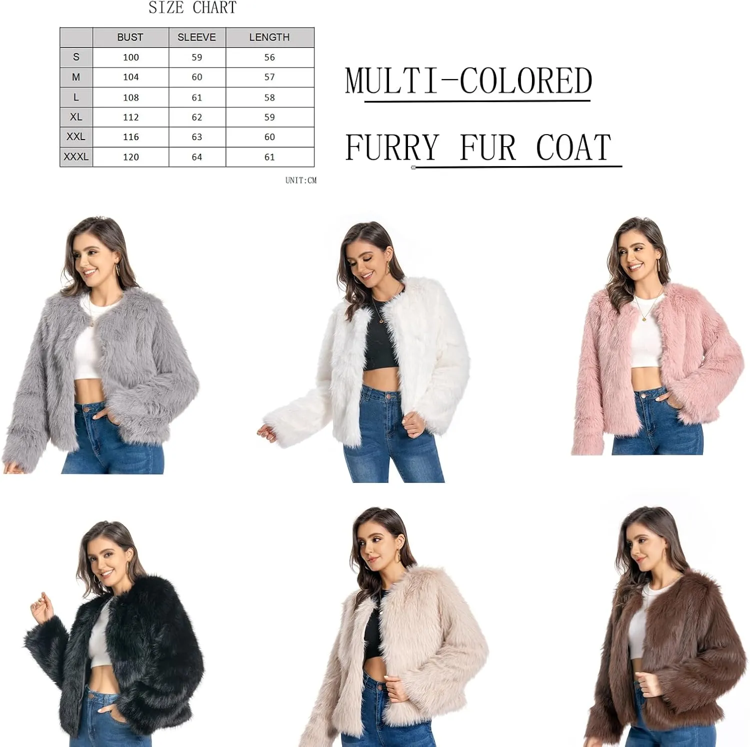 Fur Coat for Women,Faux Furry Long Sleeve Cropped Fluffy Jacket Shaggy Warm Winter Outerwear