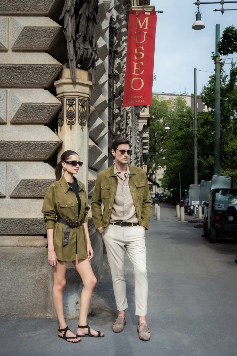 Gior Men's Suede Leather Jacket - Khaki