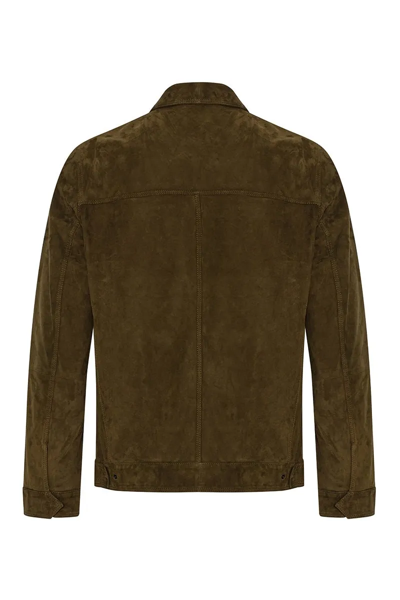 Gior Men's Suede Leather Jacket - Khaki