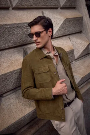 Gior Men's Suede Leather Jacket - Khaki