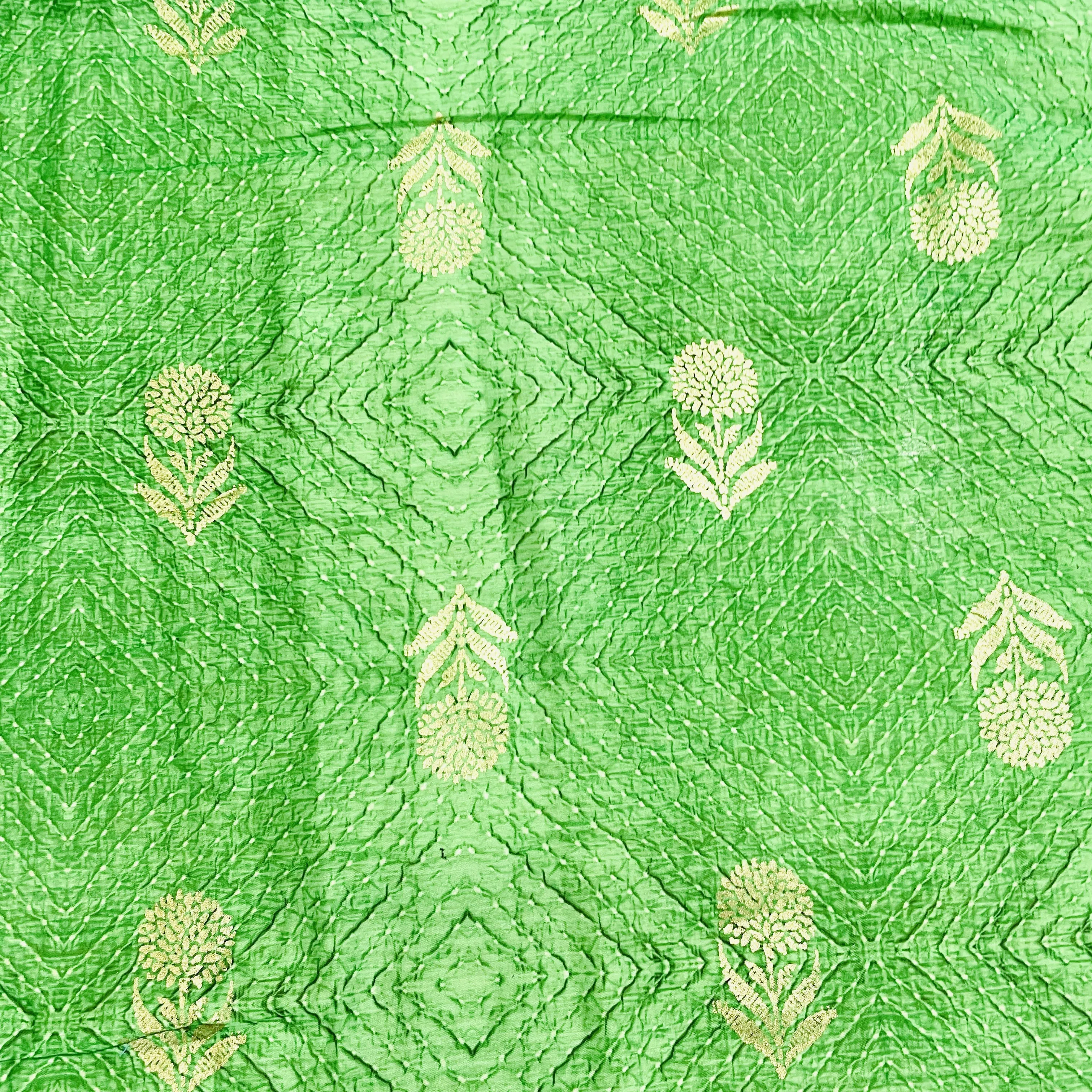 Green Bandhani With Foil Chanderi Fabric 30