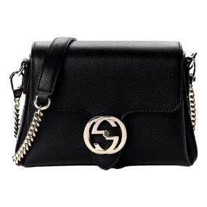 Gucci Dollar Calfskin Interlocking G Black Small Crossbody Bag 607720
