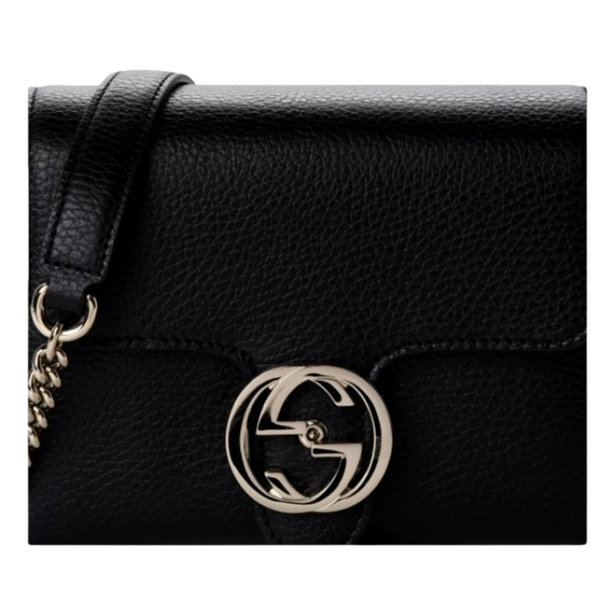 Gucci Dollar Calfskin Interlocking G Black Small Crossbody Bag 607720