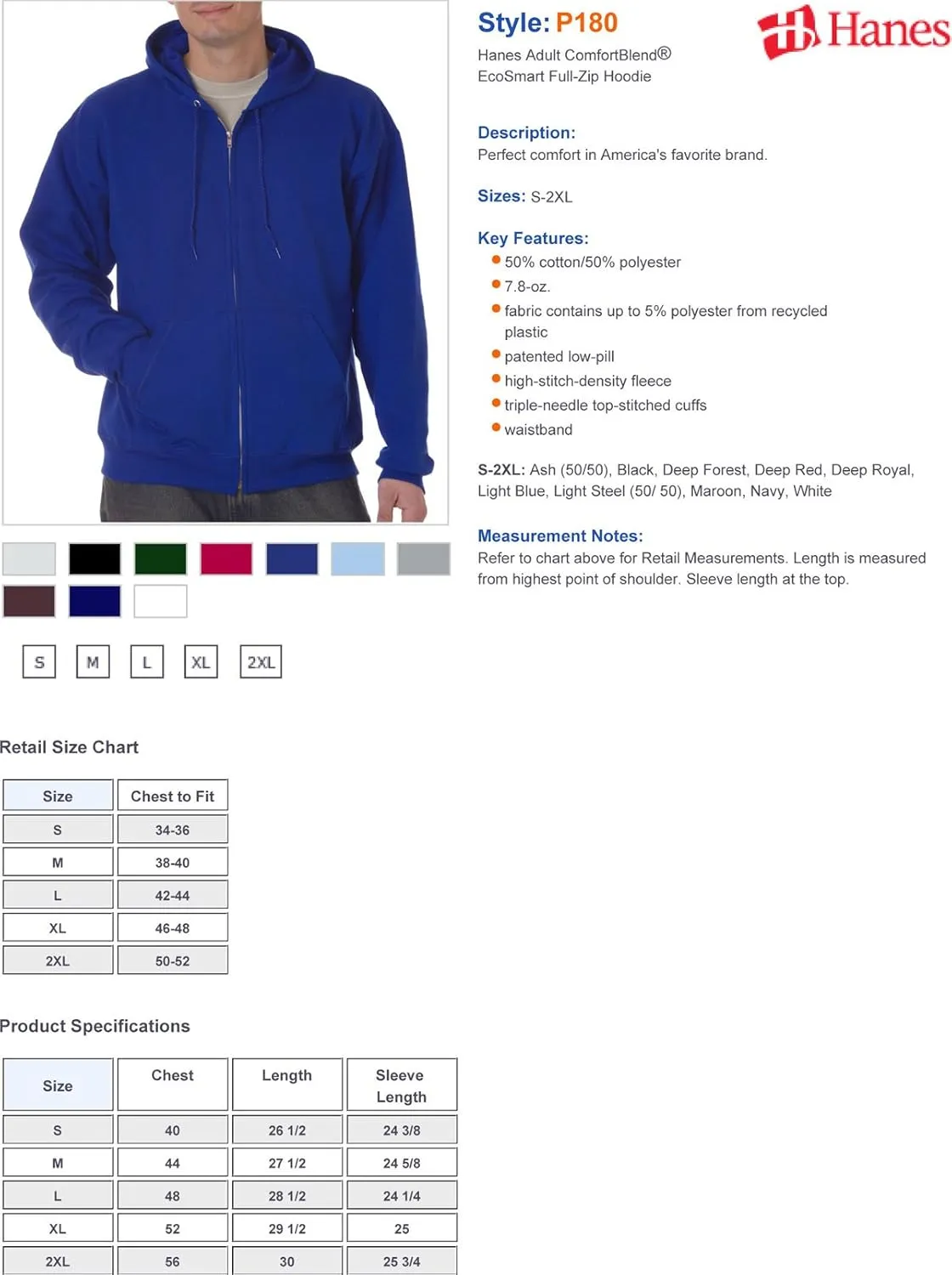 Hanes comfortblend ecosmart full zip hoodie (P180)