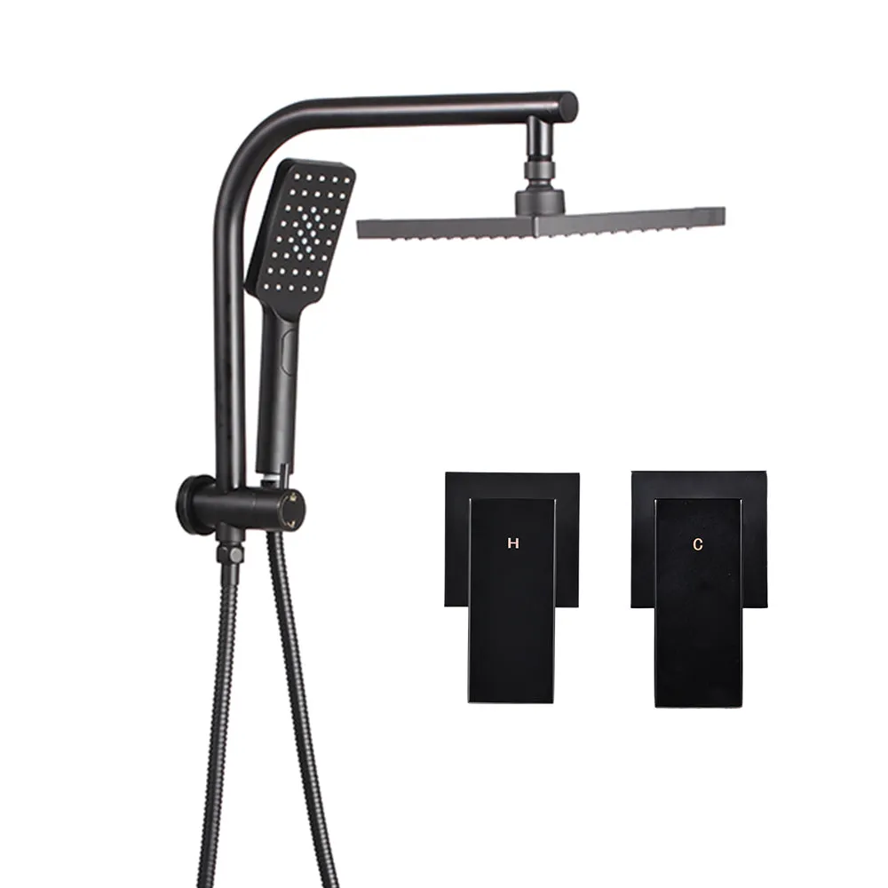 High Pressure Rain Shower Head & Handheld Set, Brass, Black - Cefito