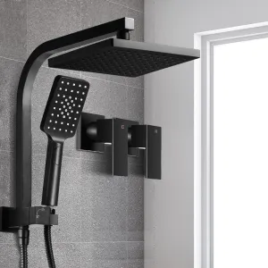 High Pressure Rain Shower Head & Handheld Set, Brass, Black - Cefito