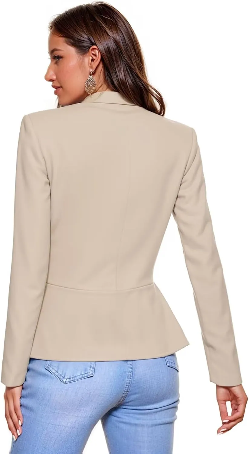 Hybrid & Company Women's Casual Work Office Elegant Open Front Premium Nylon Blazer Jacket