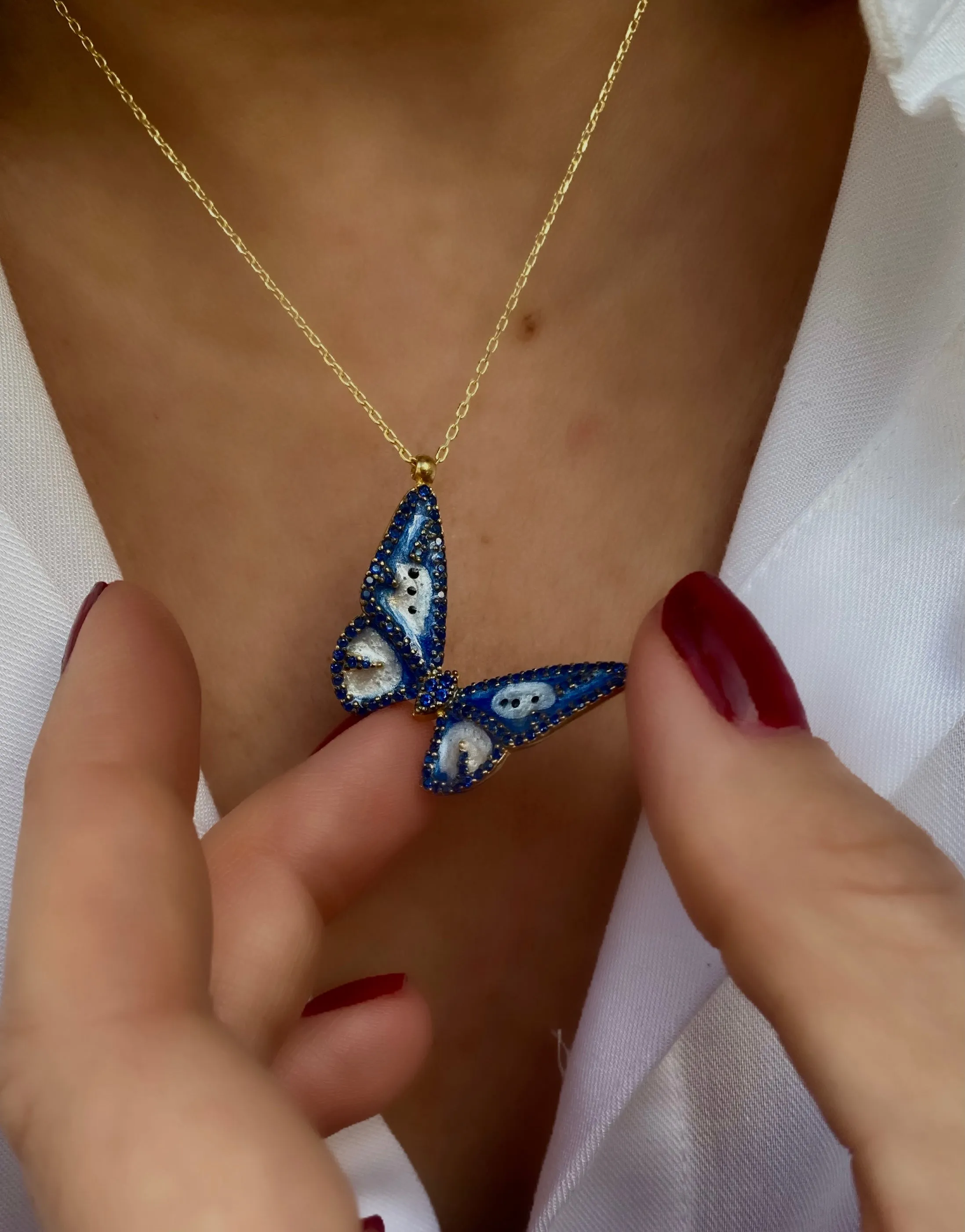 Large Blue Enamel Butterfly Necklace