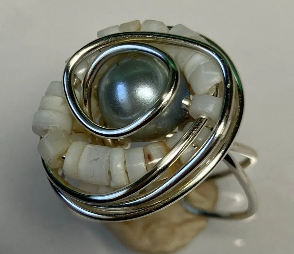 Light Gray Faux Pearl with Shells