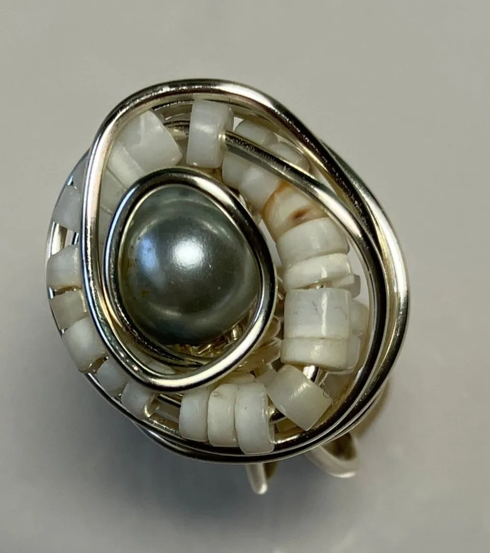 Light Gray Faux Pearl with Shells