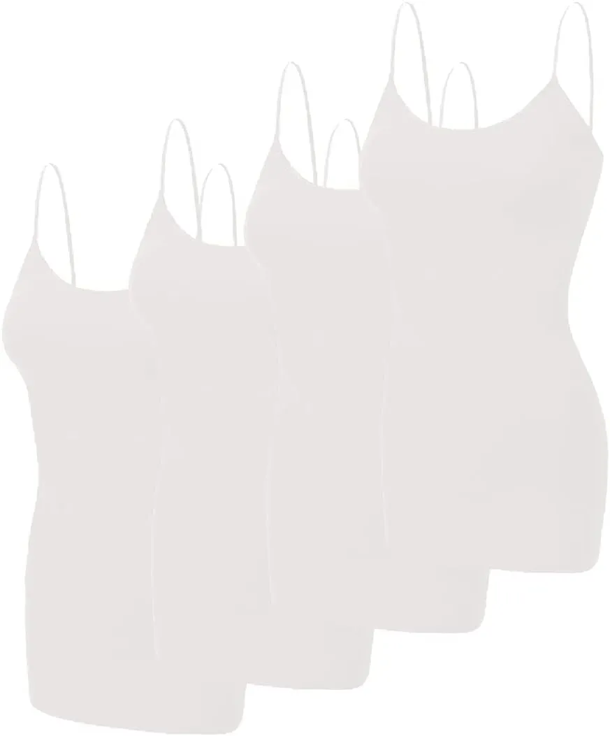Long Camisole Tank Tops for Women - Undershirts Cami with Adjustable Spaghetti Strap 4 Pack (S-3XL)
