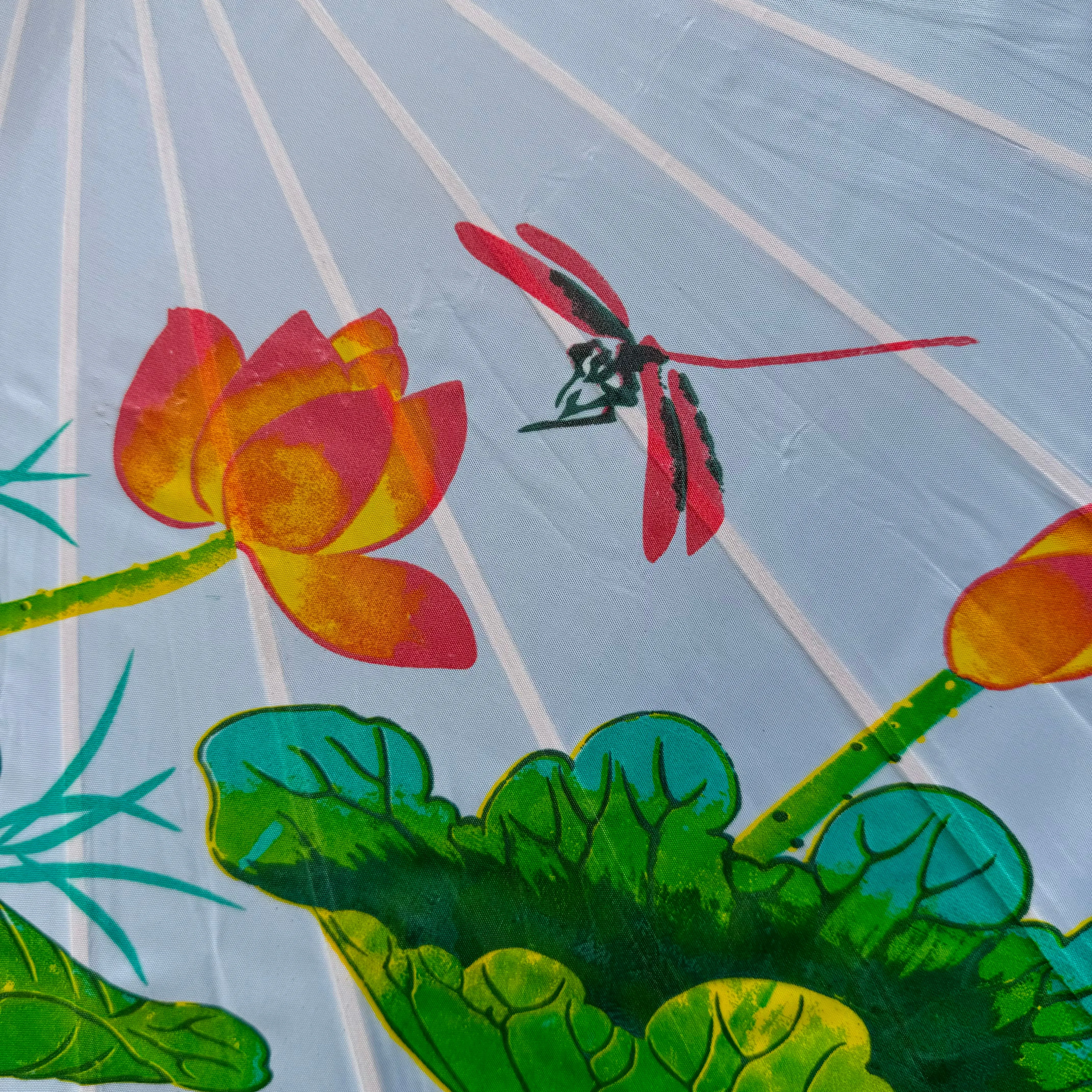 Lotus & Dragonfly nylon parasol