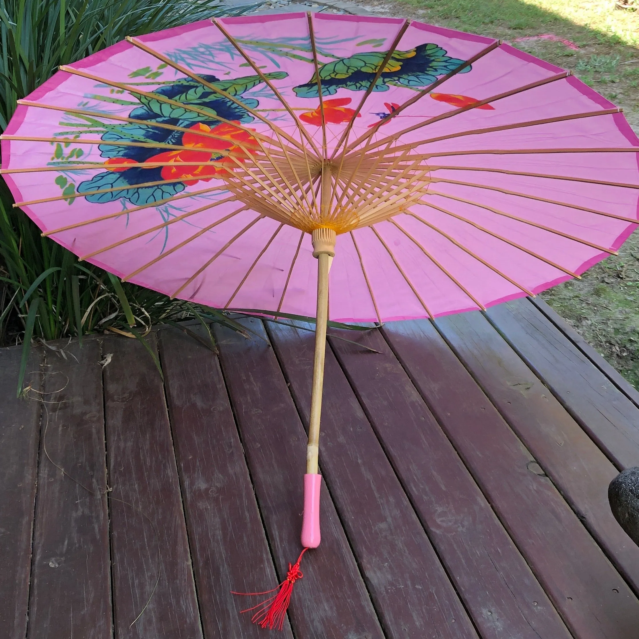 Lotus & Dragonfly nylon parasol