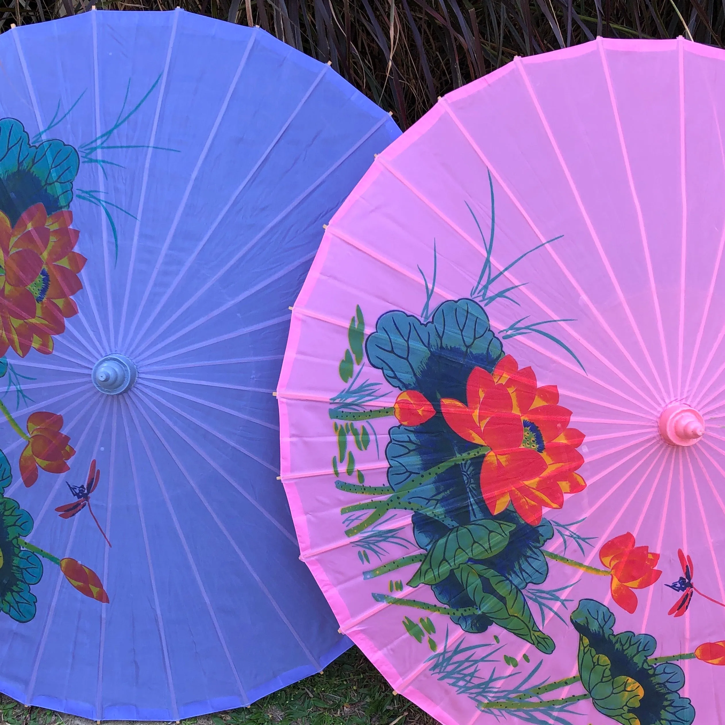 Lotus & Dragonfly nylon parasol