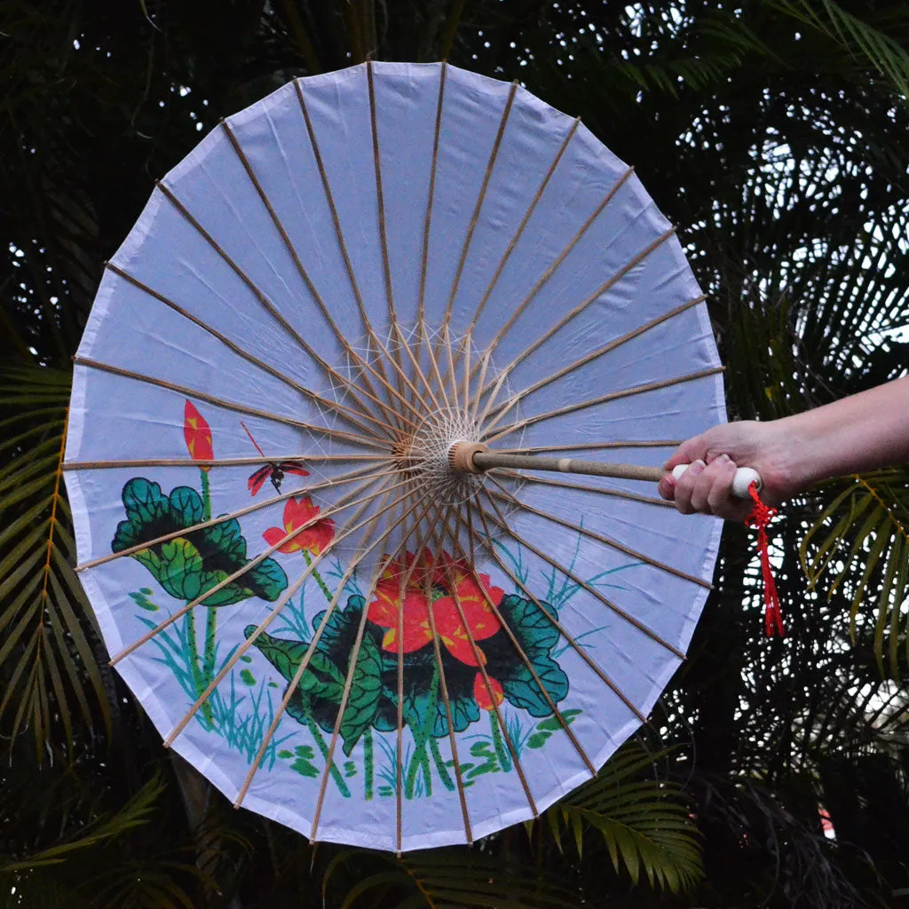 Lotus & Dragonfly nylon parasol