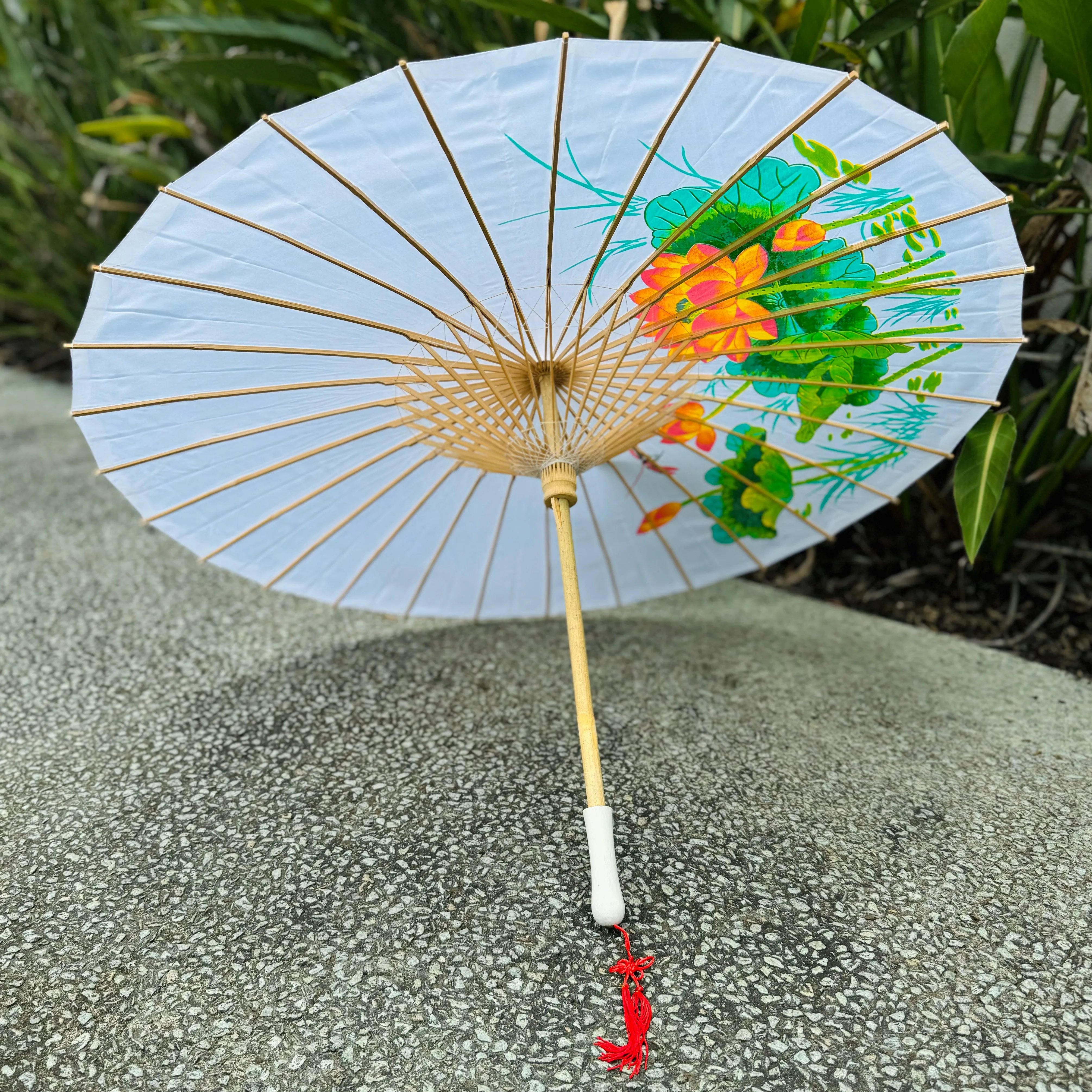 Lotus & Dragonfly nylon parasol