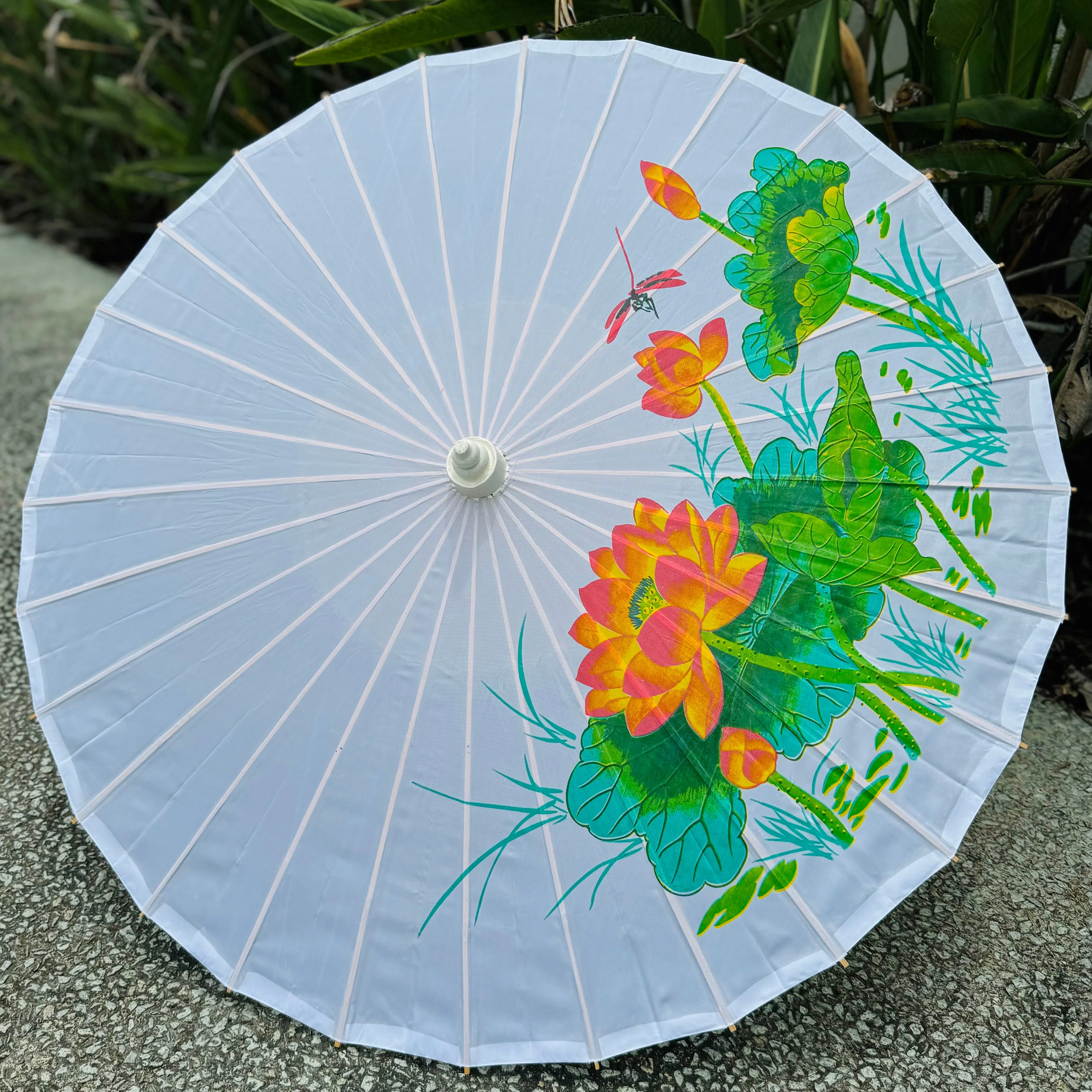 Lotus & Dragonfly nylon parasol