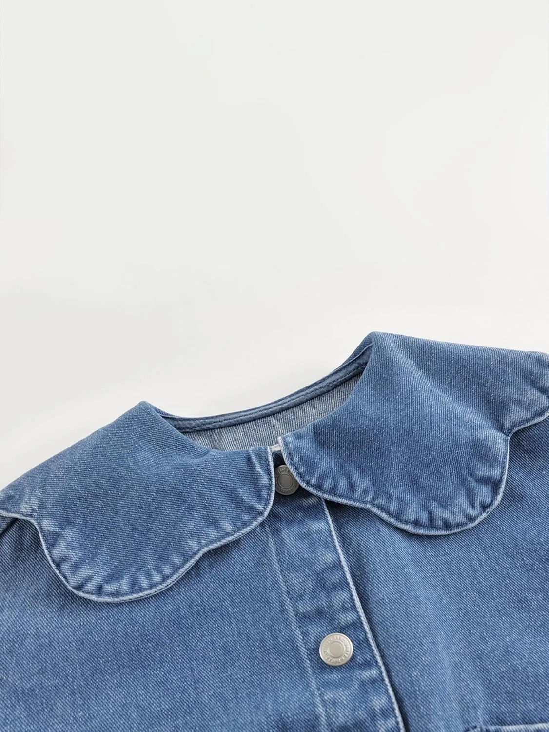 marc & janie Girls Lace Large Lapel Denim Jacket Bubble Sleeve Cotton Outerwear Kids Button Down Tops 250197