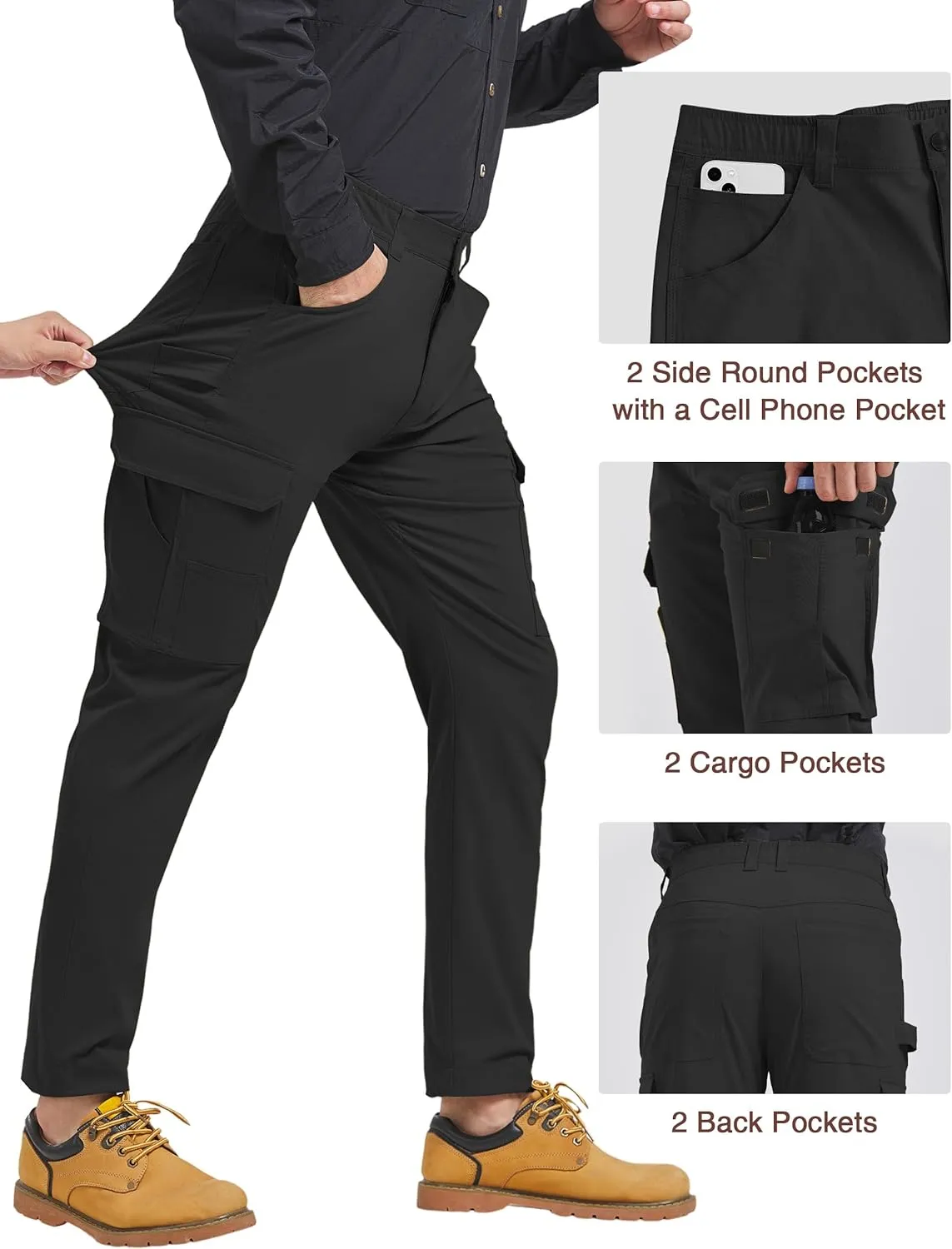 Men's Carpenter Cargo Pants Stretch Slim Fit Hiking Pants Waterproof Workout Outdoor Trousers with Pockets