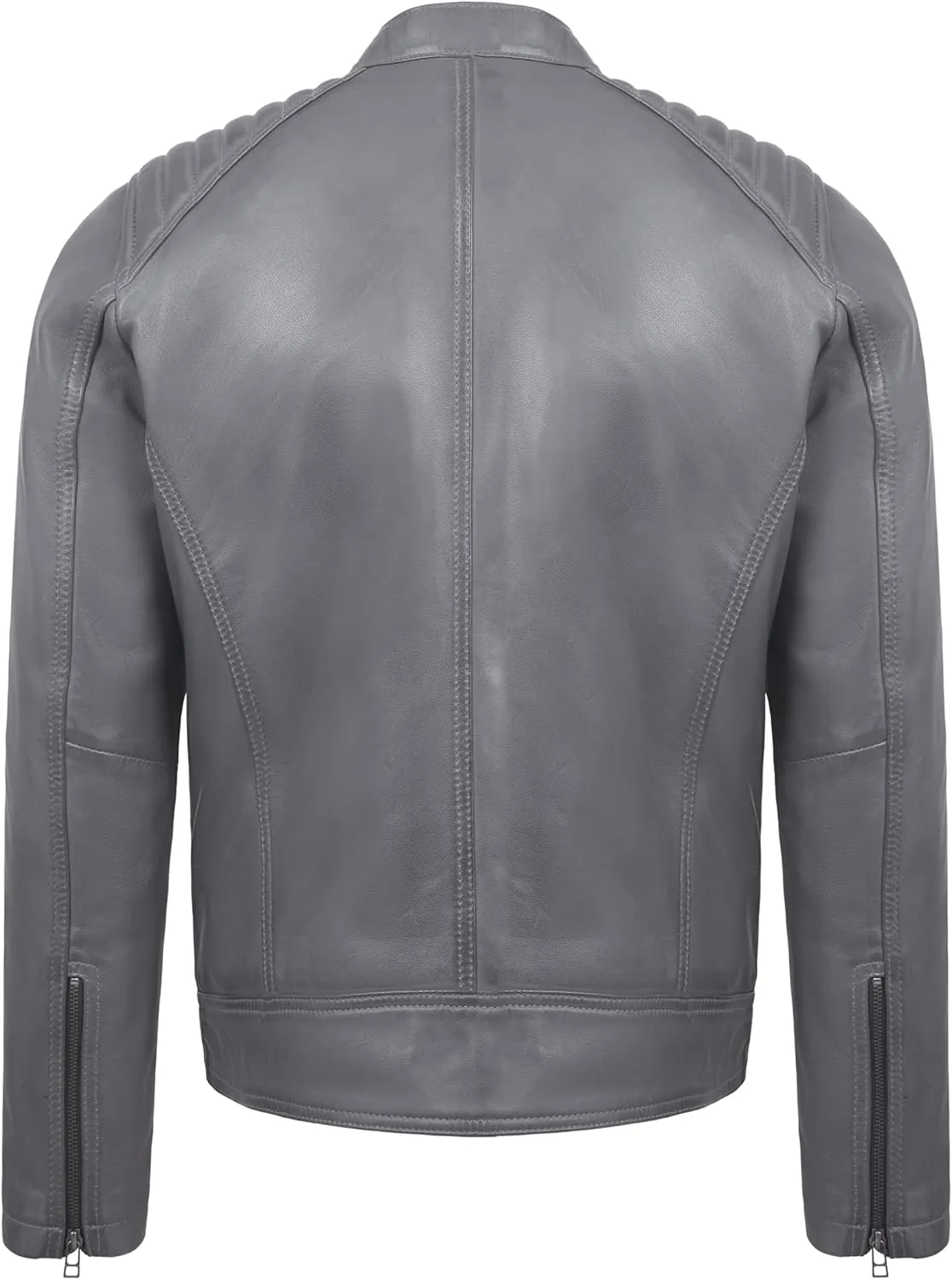 Men's Genuine Lambskin Leather Motorcycle Jacket  Vintage Cafe Racer Style Slim Fit Biker Coat