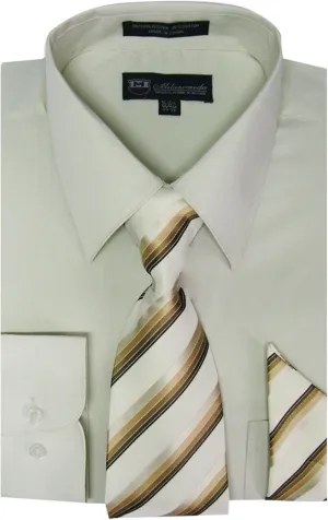 Men's Long Sleeve Dress Shirt with Matching Tie and Handkerchief SG21A