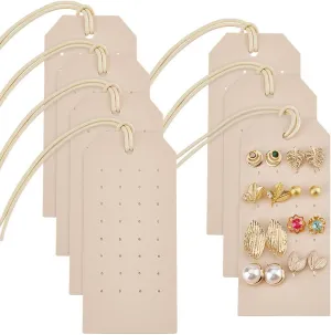 OLYCRAFT 7Pcs Portable Leather Earring Holders Beige Leather Earring Displays 4.3x2 Inch Imitation Leather Stud Holder Earring Organizer Hanging Jewelry Organizer for Earrings Studs Jewelry Storage
