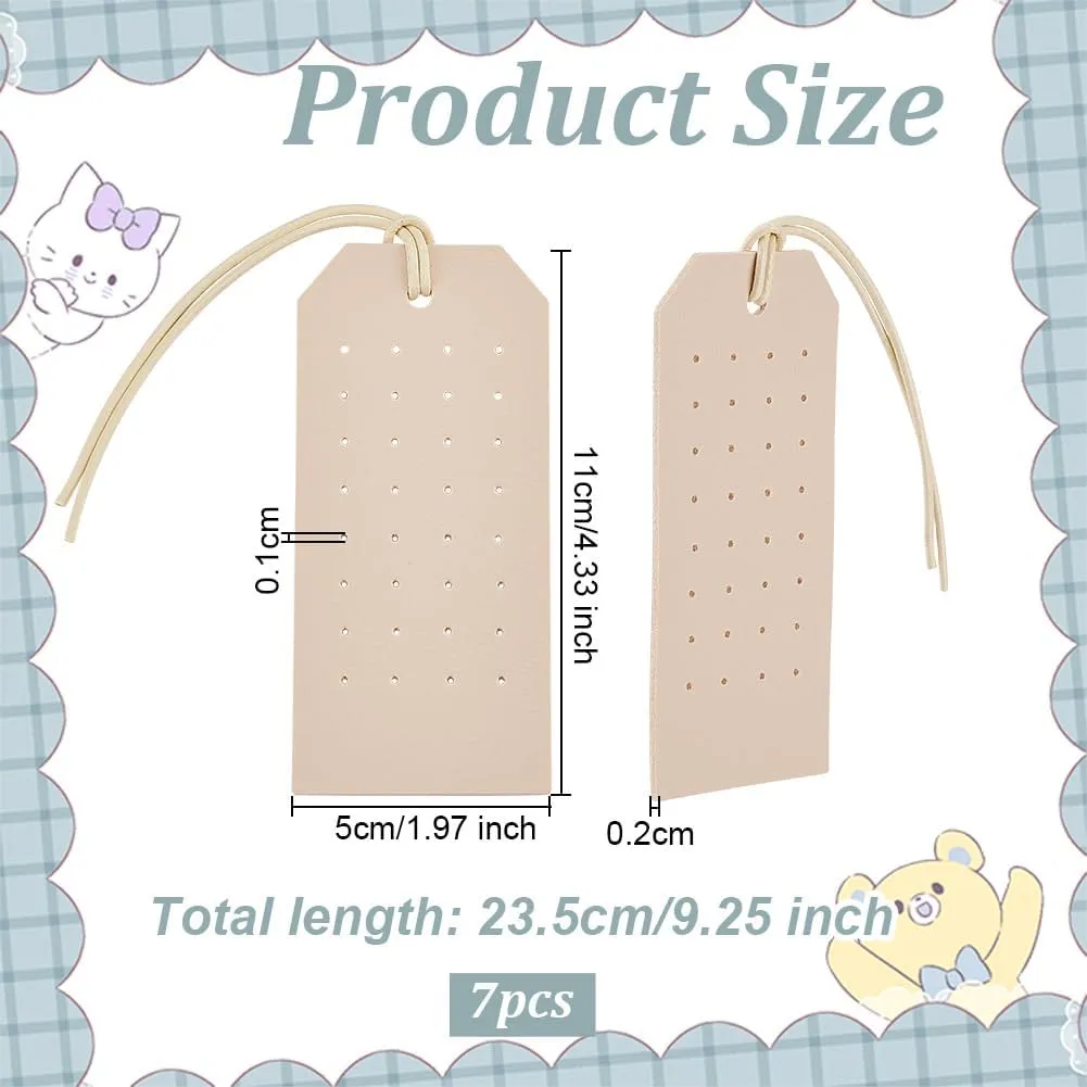 OLYCRAFT 7Pcs Portable Leather Earring Holders Beige Leather Earring Displays 4.3x2 Inch Imitation Leather Stud Holder Earring Organizer Hanging Jewelry Organizer for Earrings Studs Jewelry Storage
