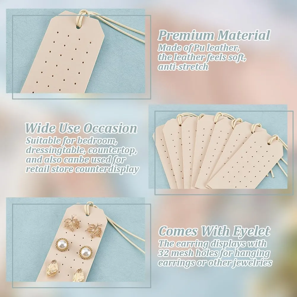 OLYCRAFT 7Pcs Portable Leather Earring Holders Beige Leather Earring Displays 4.3x2 Inch Imitation Leather Stud Holder Earring Organizer Hanging Jewelry Organizer for Earrings Studs Jewelry Storage
