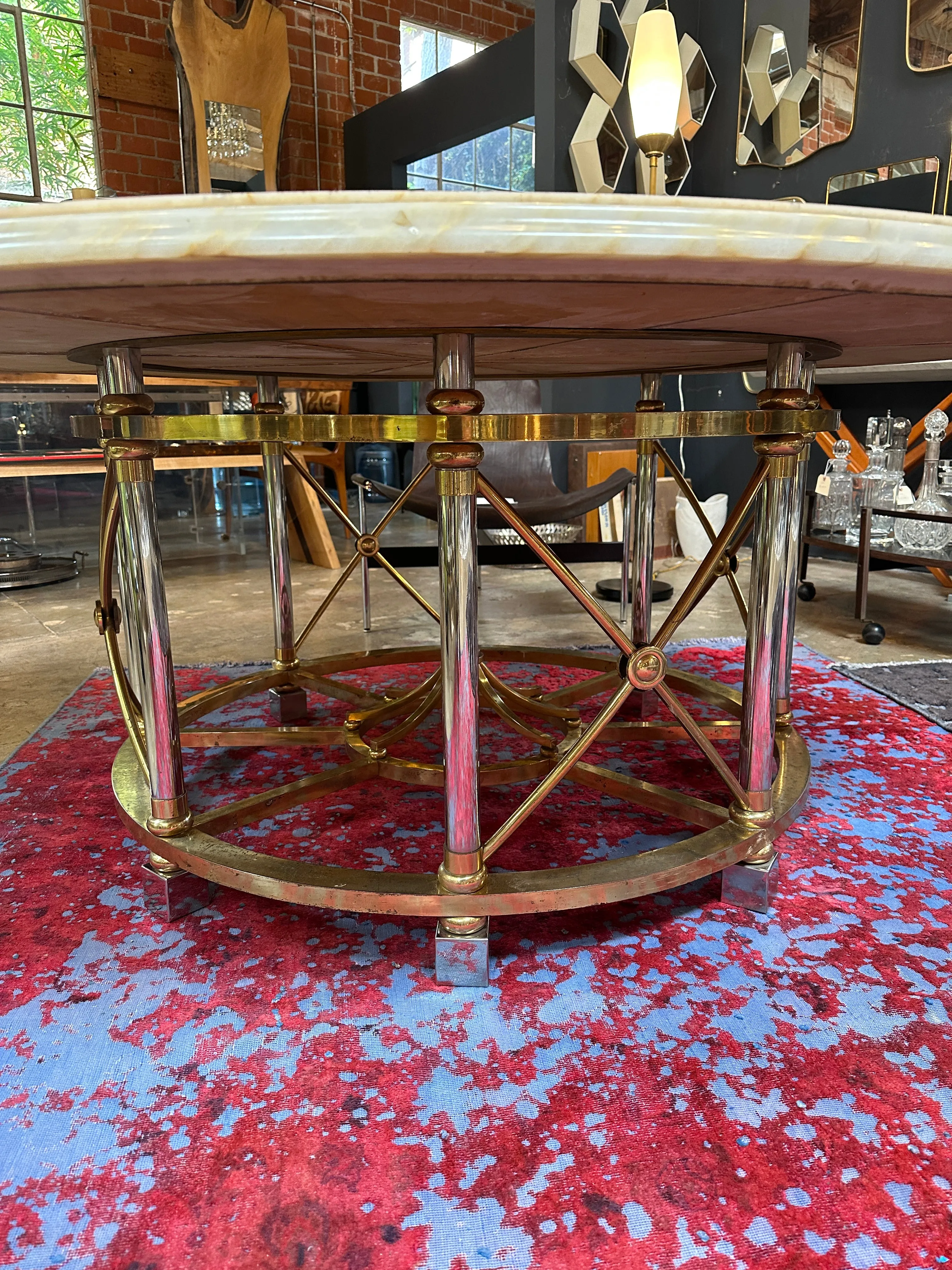 Oversize Mid century Round Marble Dining Table 1960s