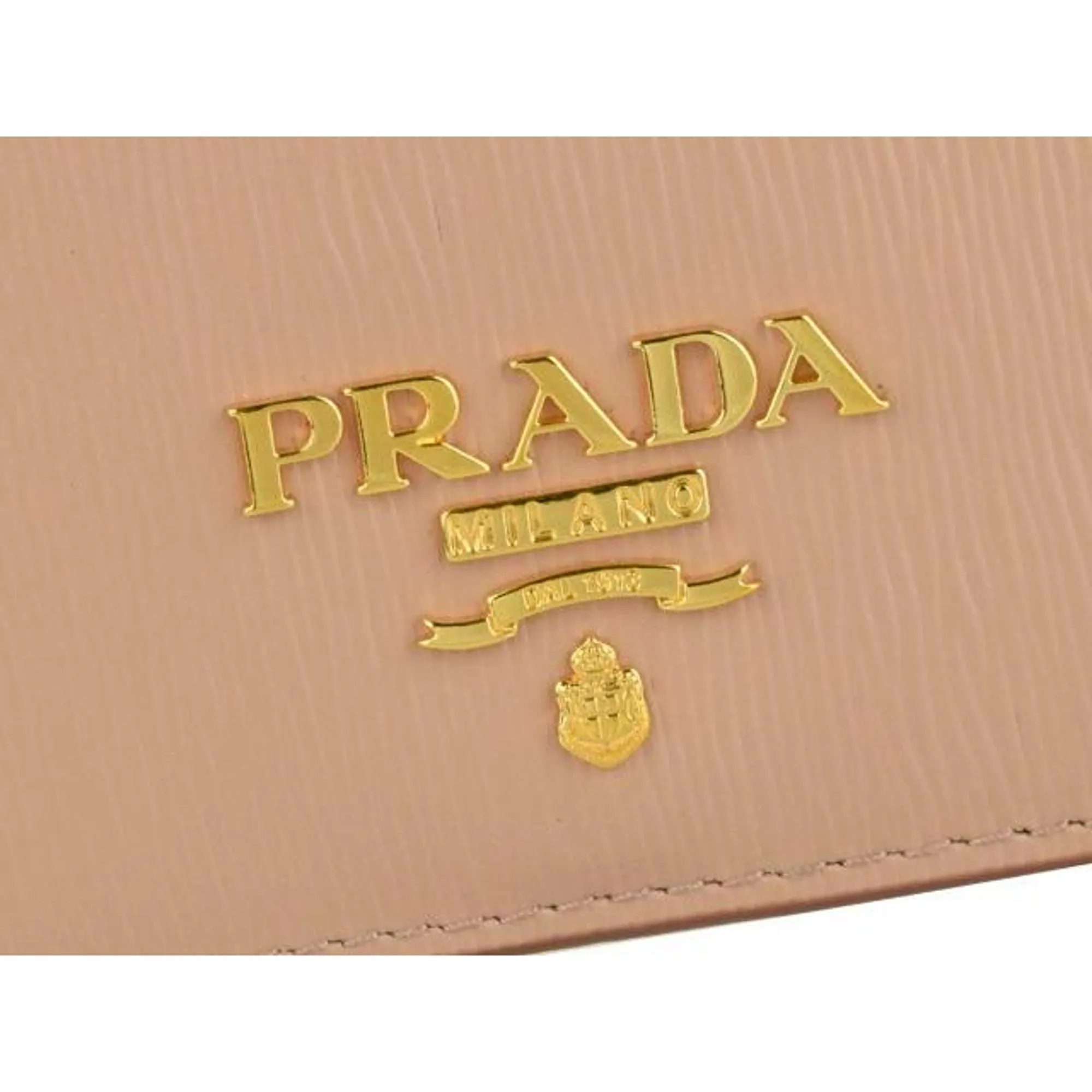 Prada Vitello Move Cipria Beige Leather Logo Plaque Card Holder Wallet