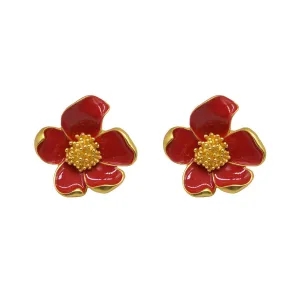 Pre Order:  Vintage Red Drip Oil Flower Earrings