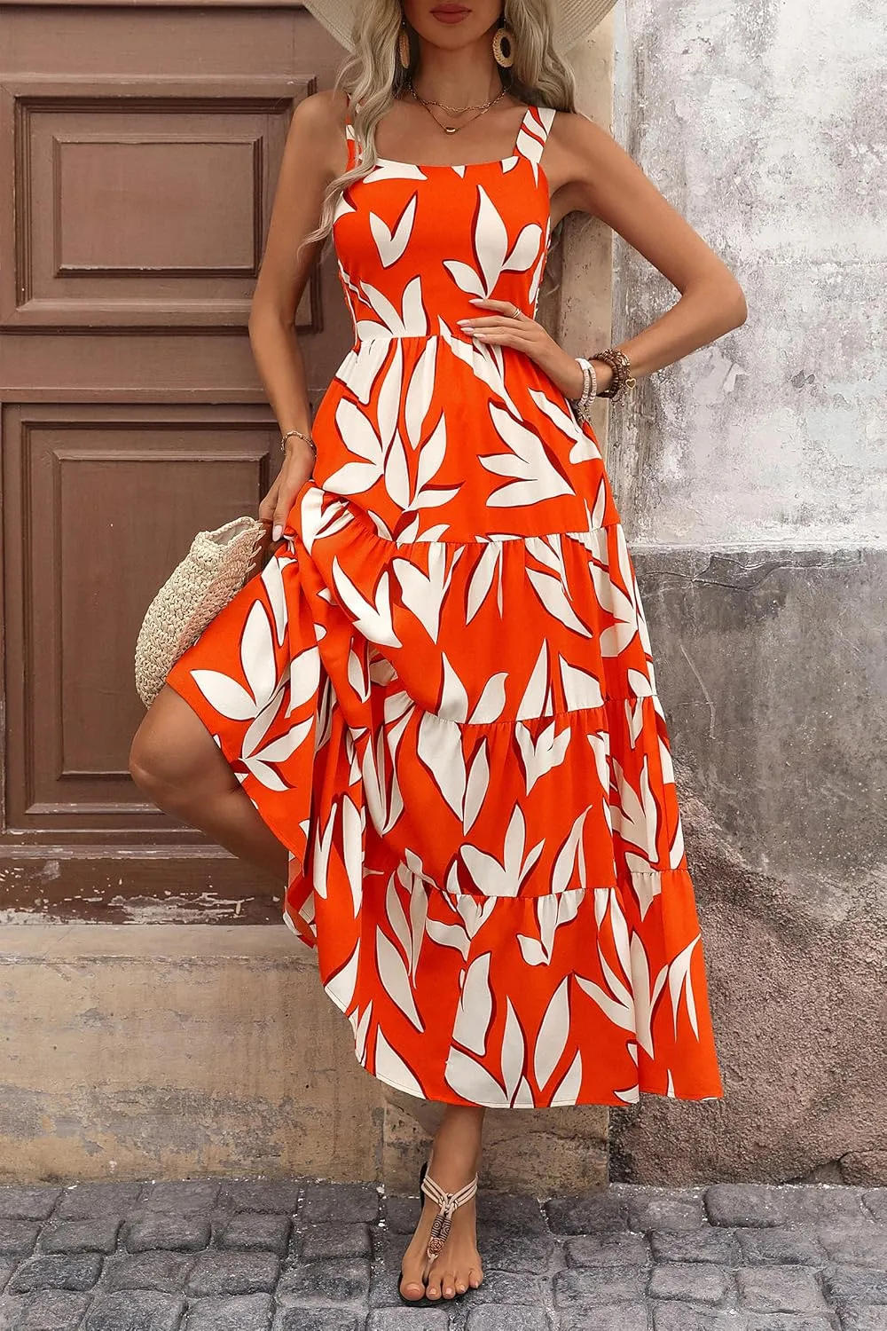 PRETTYGARDEN Women's Summer Floral Maxi Dress Sleeveless Smocked Ruffle Long Flowy Beach Vacation Boho Sundresses