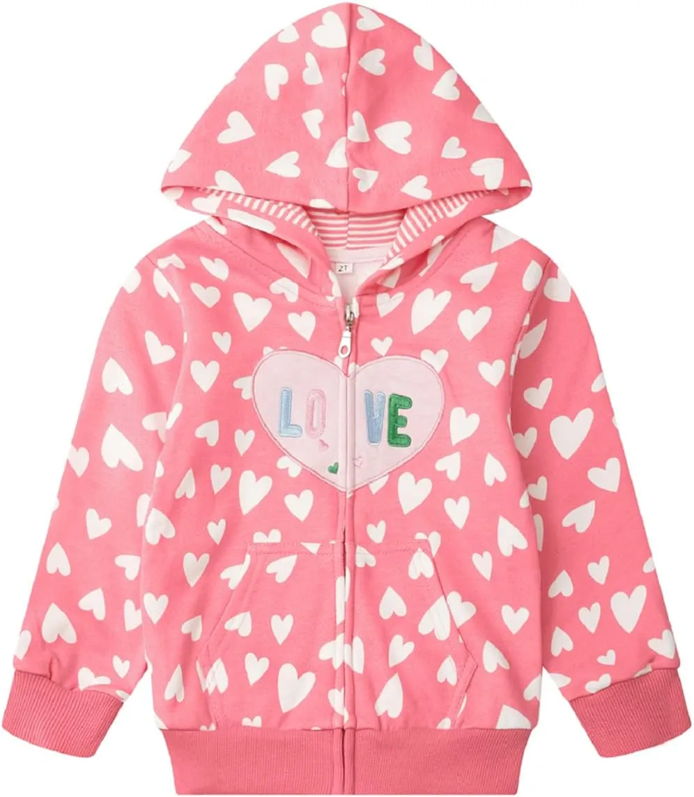 RETSUGO Girls Zip Up Hoodie Jacket Toddler Unicorn Rainbow Sweatshirt Kids Hooded Coat Casual Outerwear Size 2-7 Years