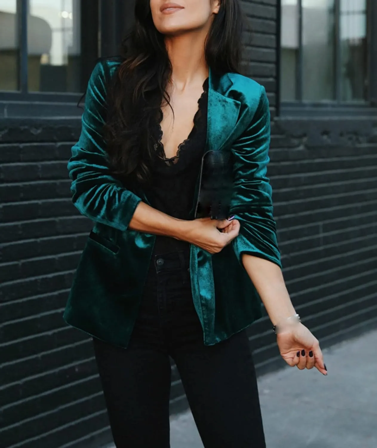SEMATOMALA Women's Solid Long Sleeve Velvet Blazer Jacket Suit Open Front Cardigan Coat with Pockets Outerwear