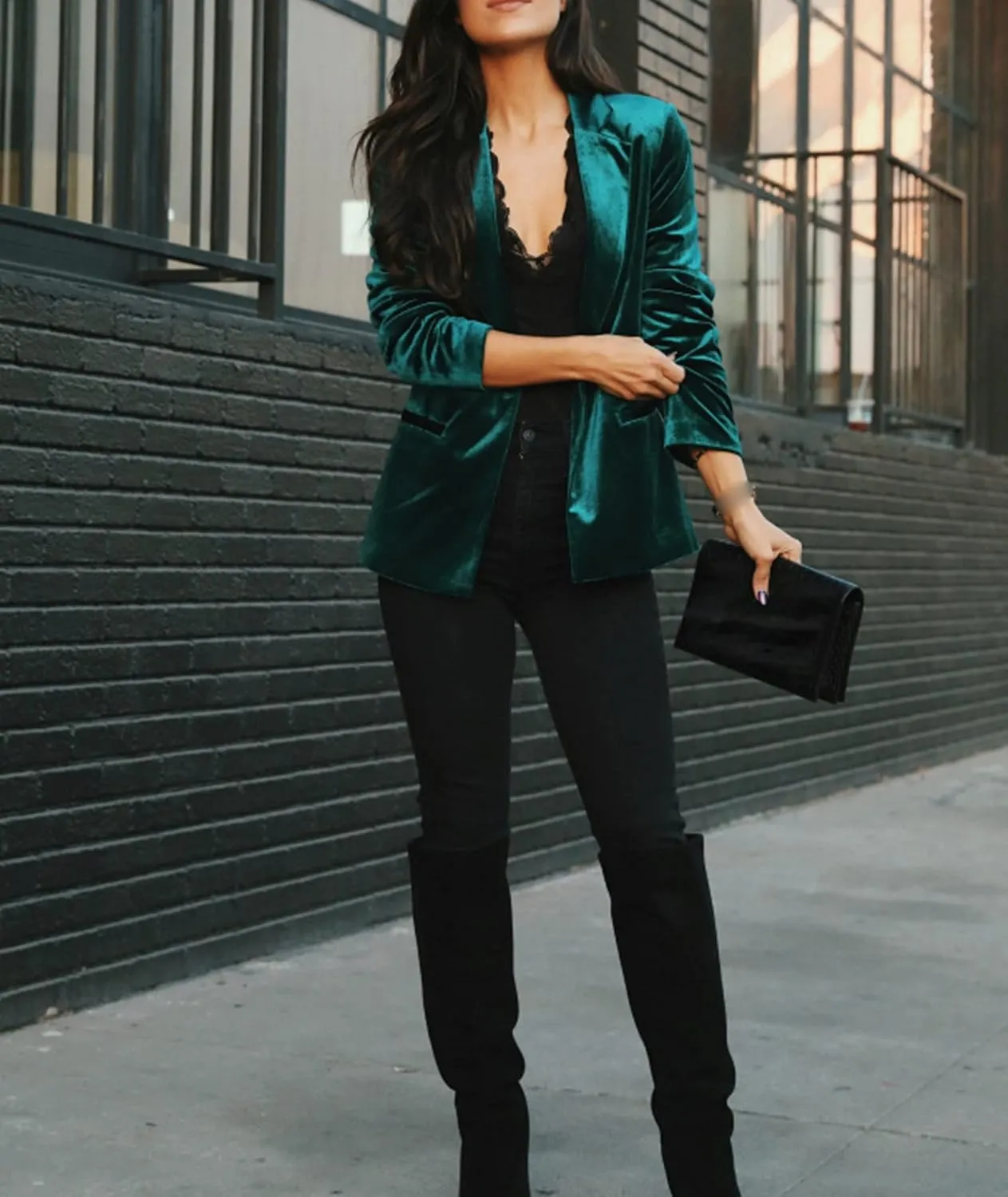 SEMATOMALA Women's Solid Long Sleeve Velvet Blazer Jacket Suit Open Front Cardigan Coat with Pockets Outerwear