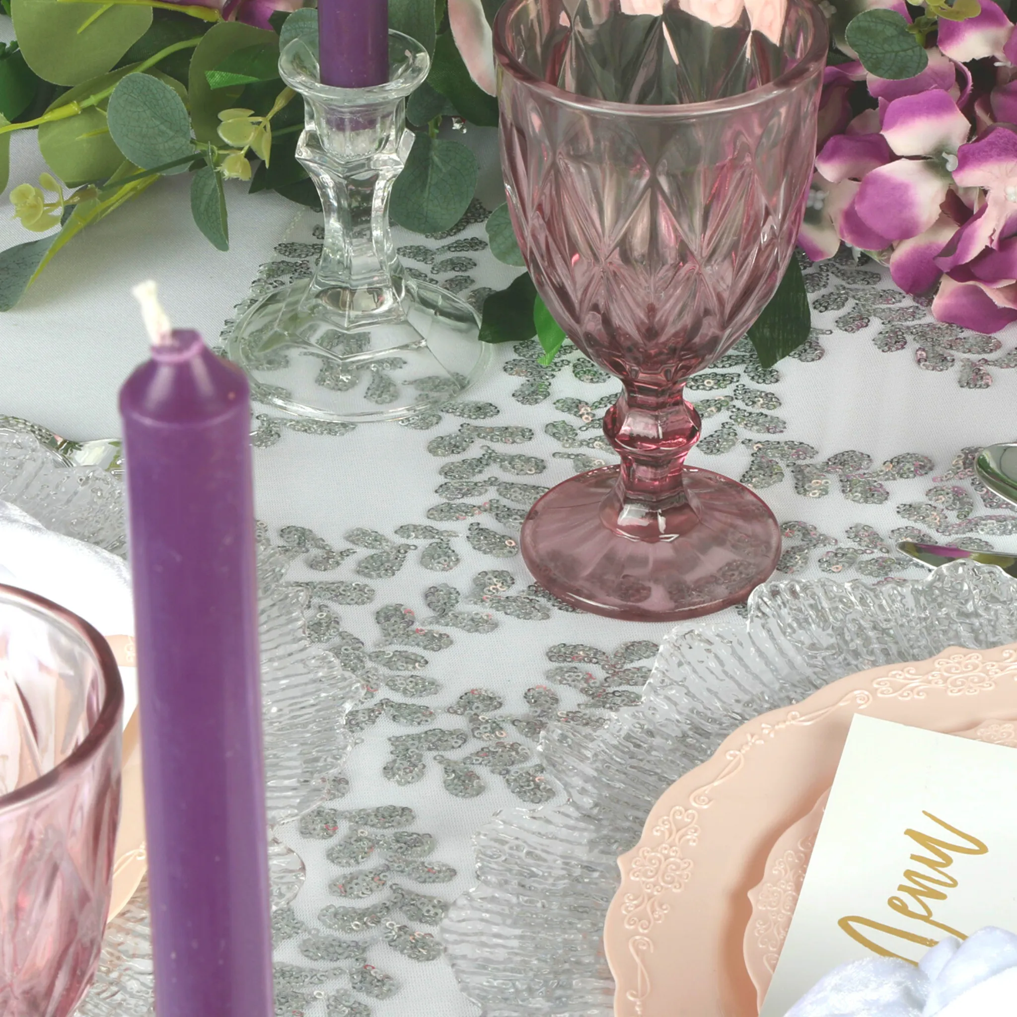 Sequin Vine Table Runner - Silver