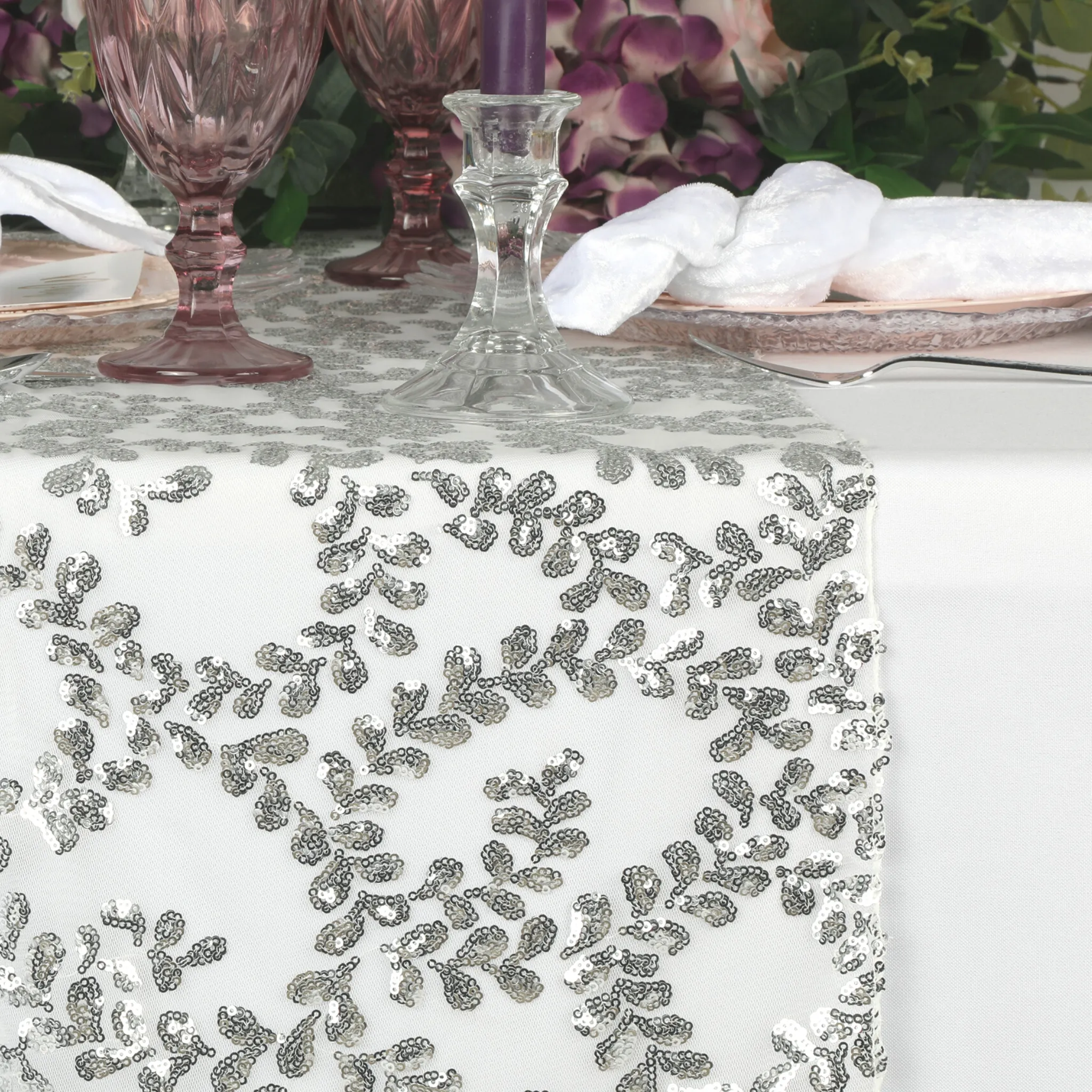 Sequin Vine Table Runner - Silver