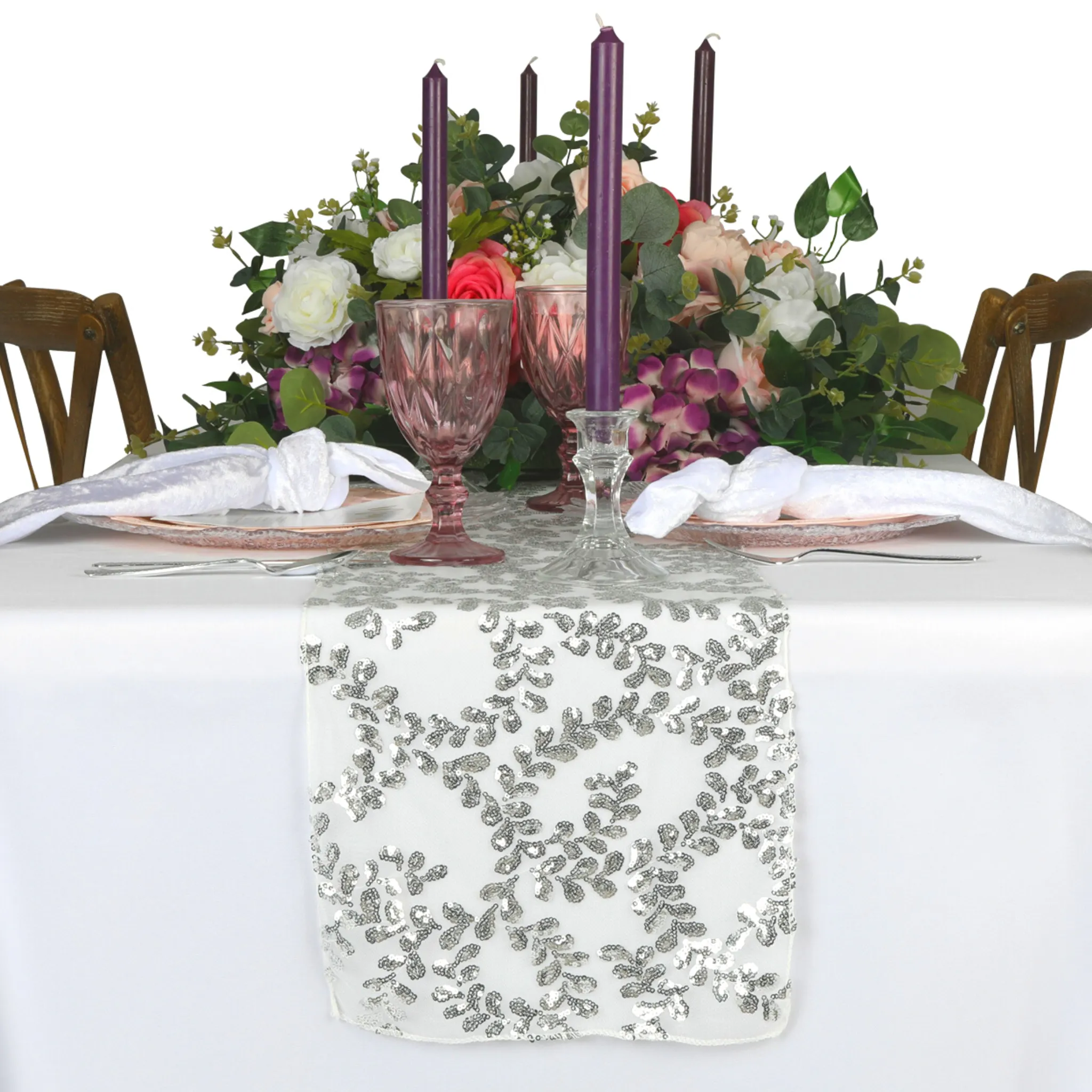Sequin Vine Table Runner - Silver