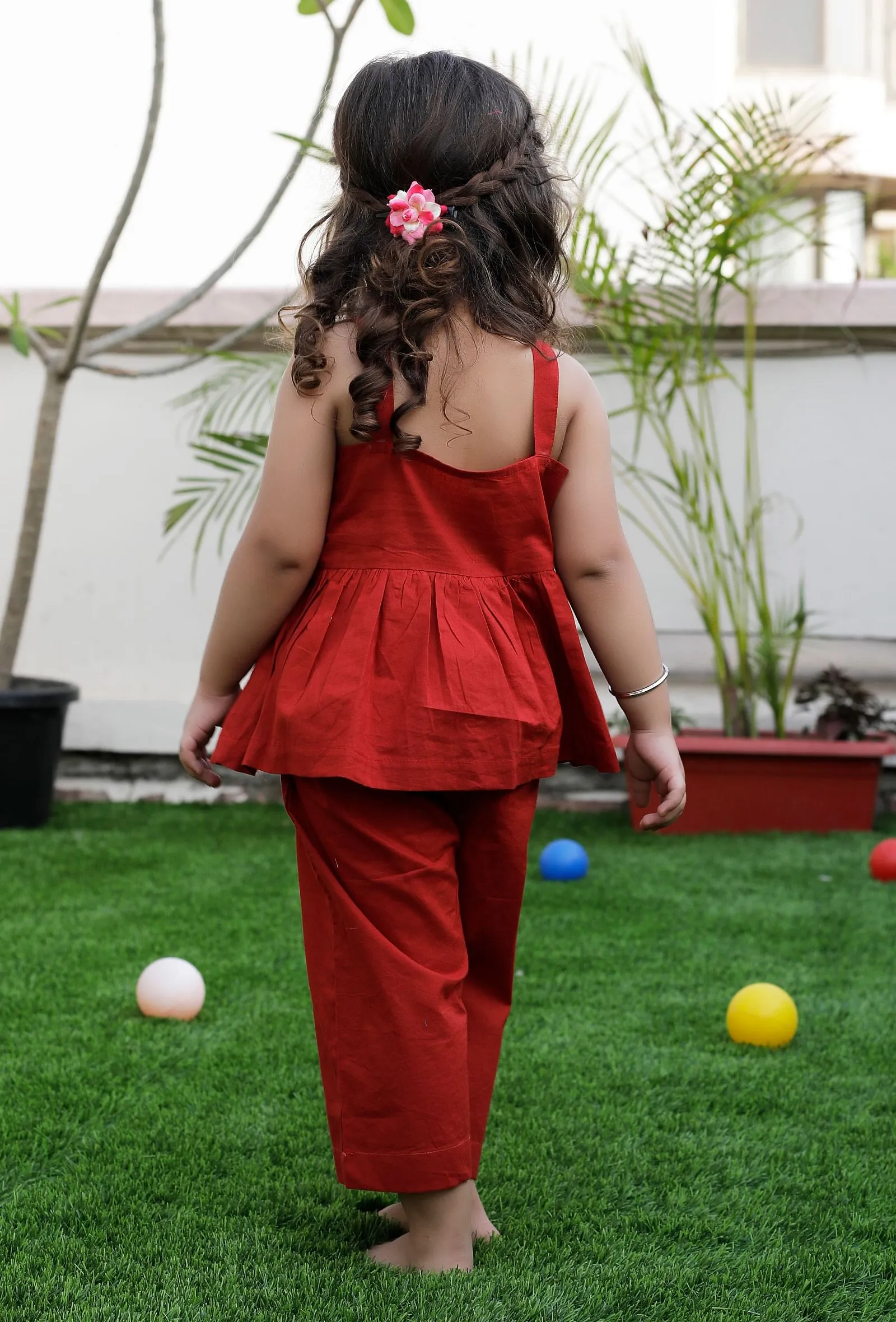 Set Of 2: Dora Red Cotton Top And Red Pant