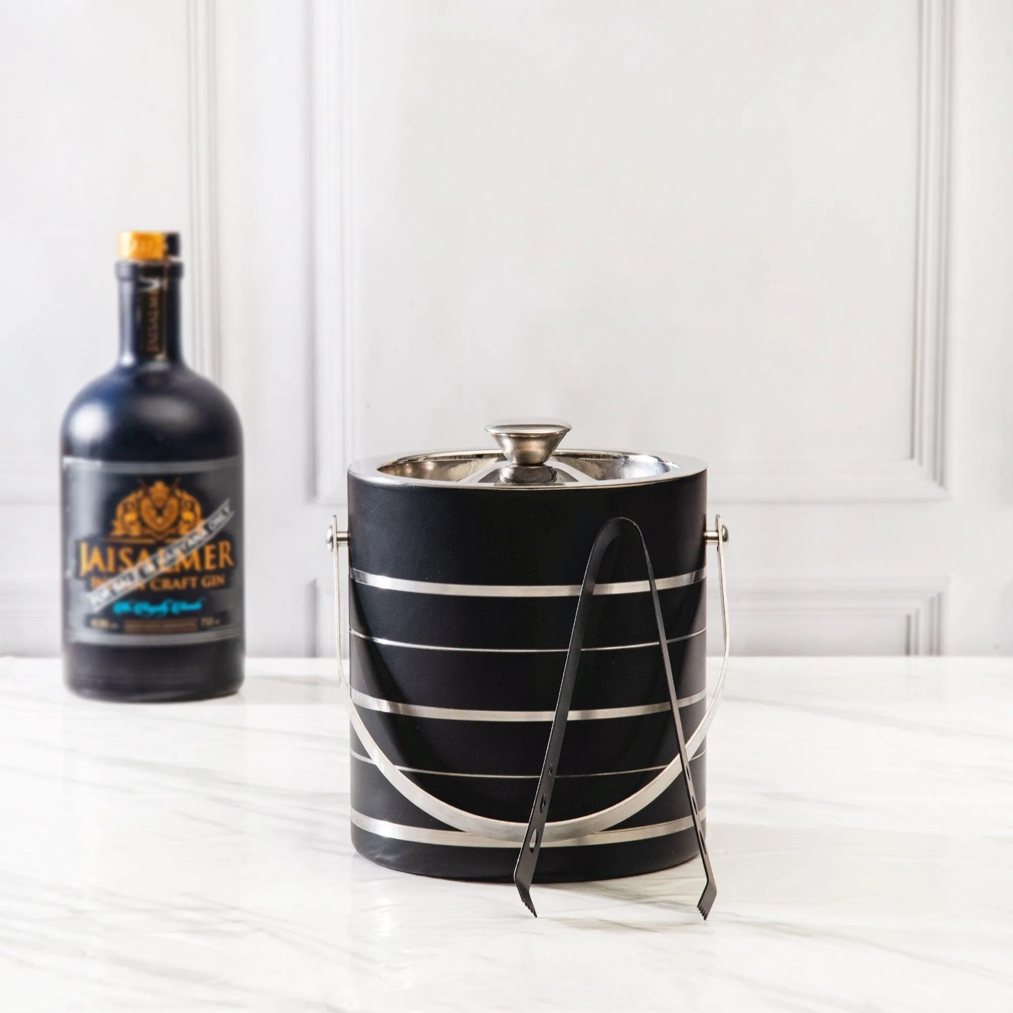 Silver Stripe Matt Black Ice Bucket
