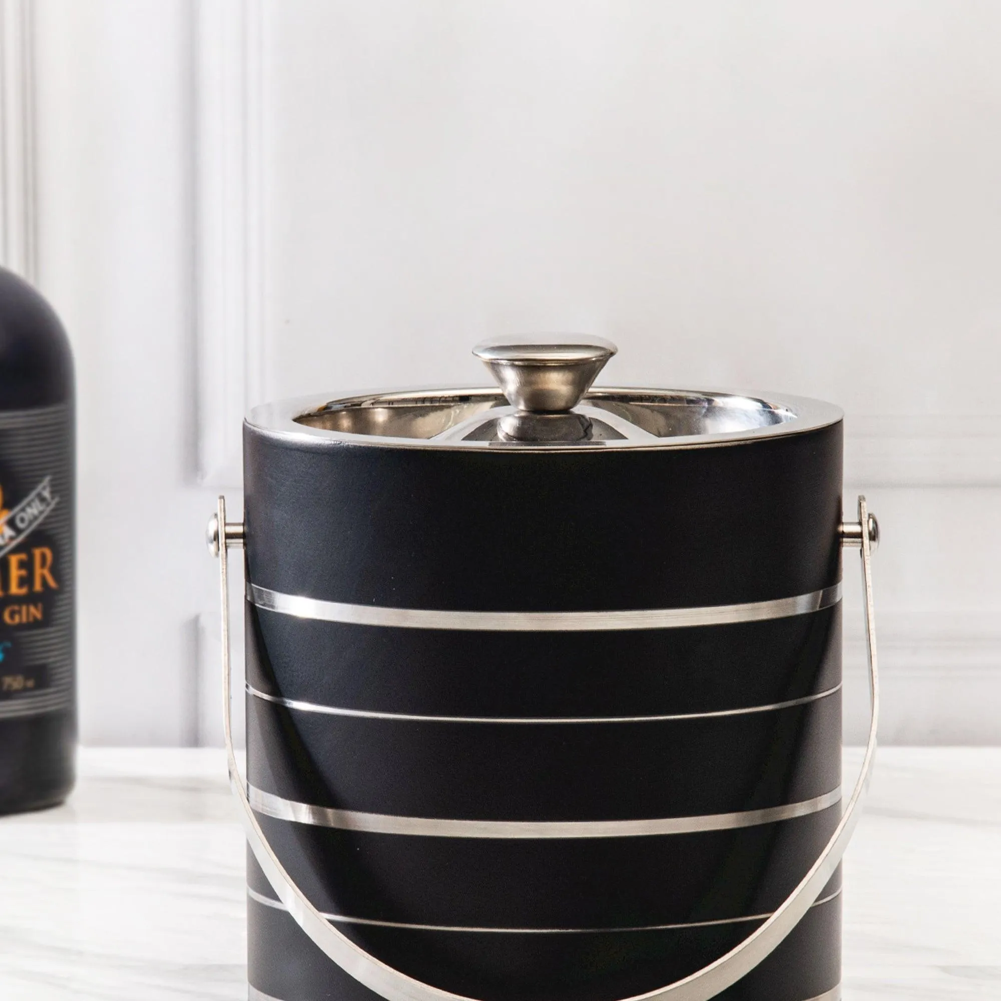 Silver Stripe Matt Black Ice Bucket