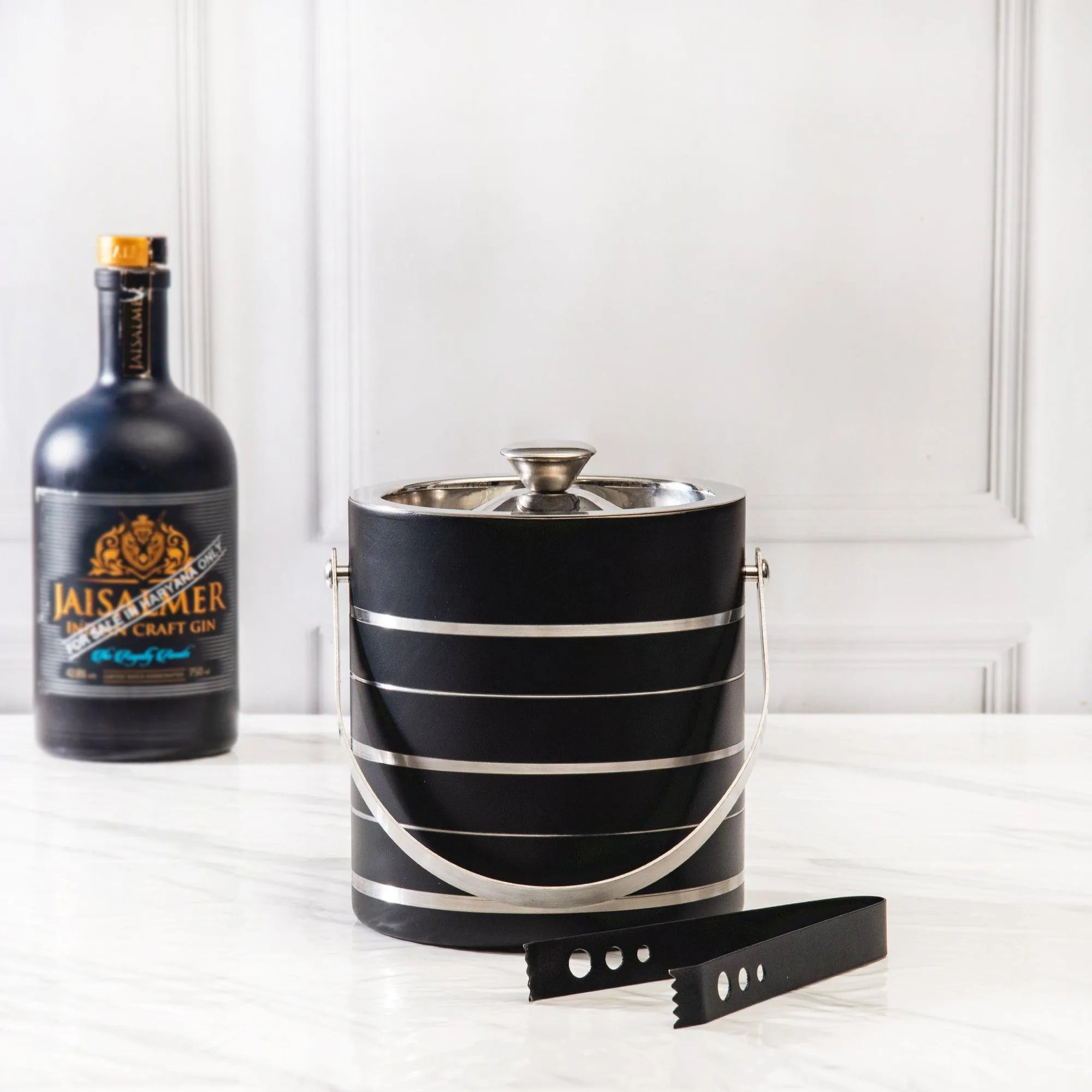 Silver Stripe Matt Black Ice Bucket