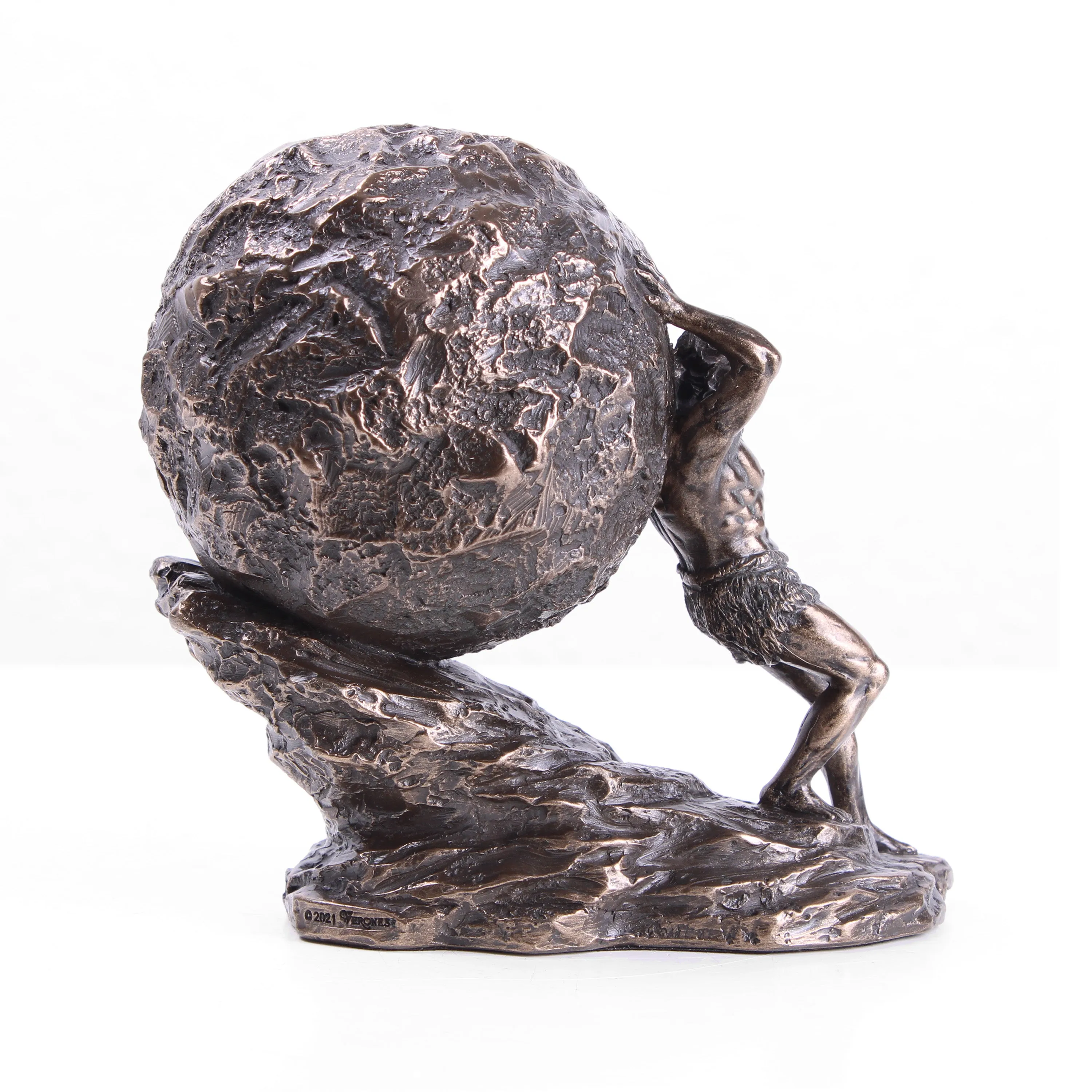 Sisyphus Statue with the Eternal Boulder  (Cold Cast Bronze Sculpture)