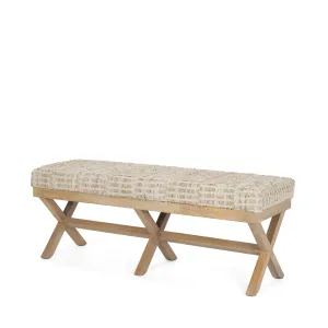 Solis Bench Beige Fabric | Brown Wood