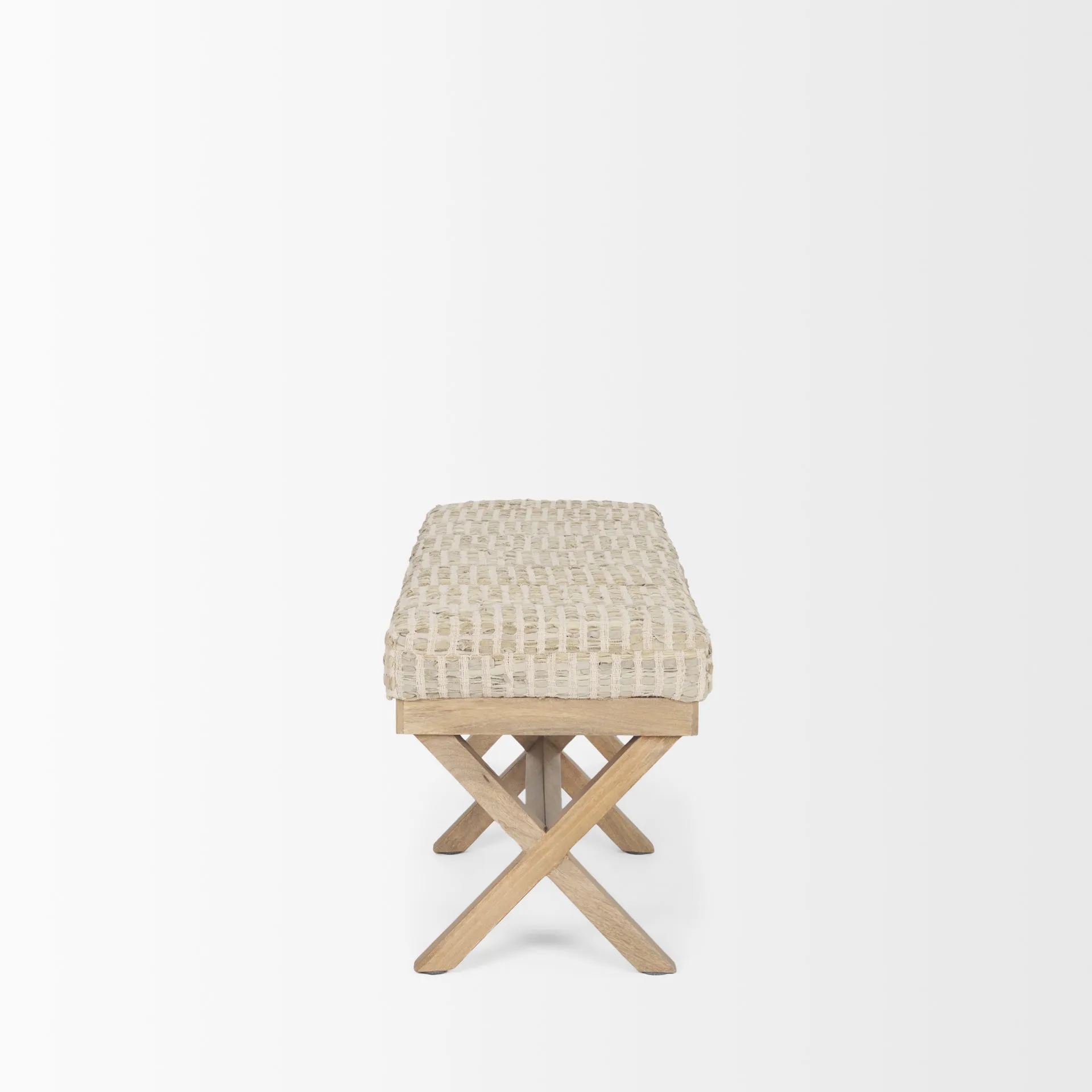 Solis Bench Beige Fabric | Brown Wood