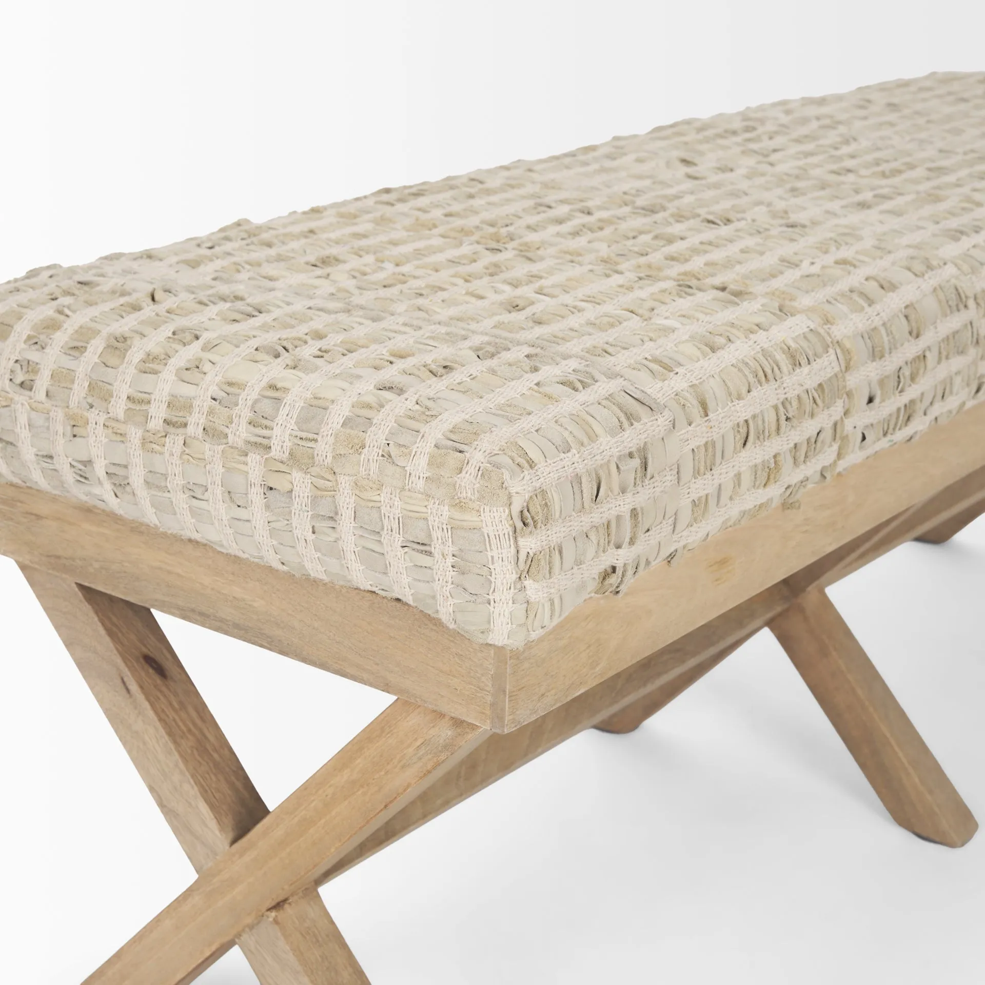 Solis Bench Beige Fabric | Brown Wood